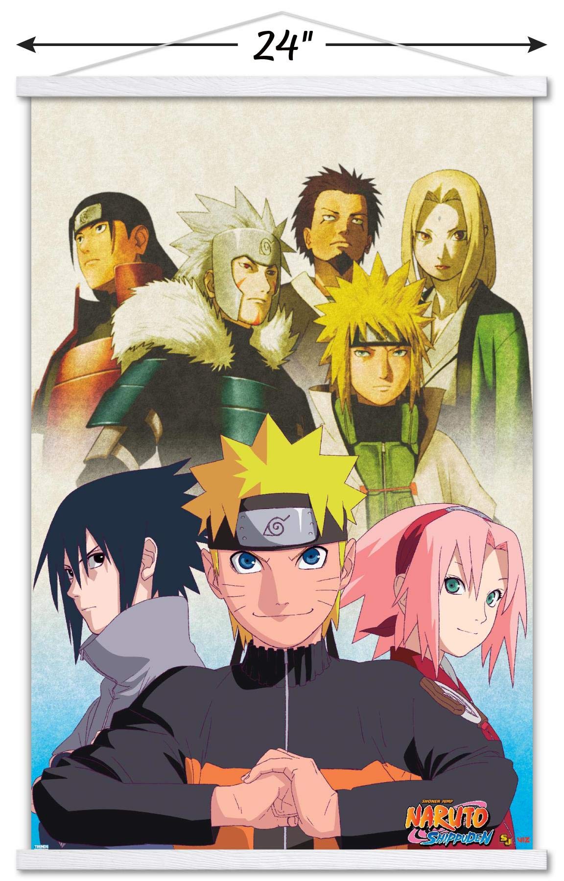 Trends International Naruto Shippuden - Key Art Wall Poster, 22.375'' X 34'', Print And White Hanger Bundle
