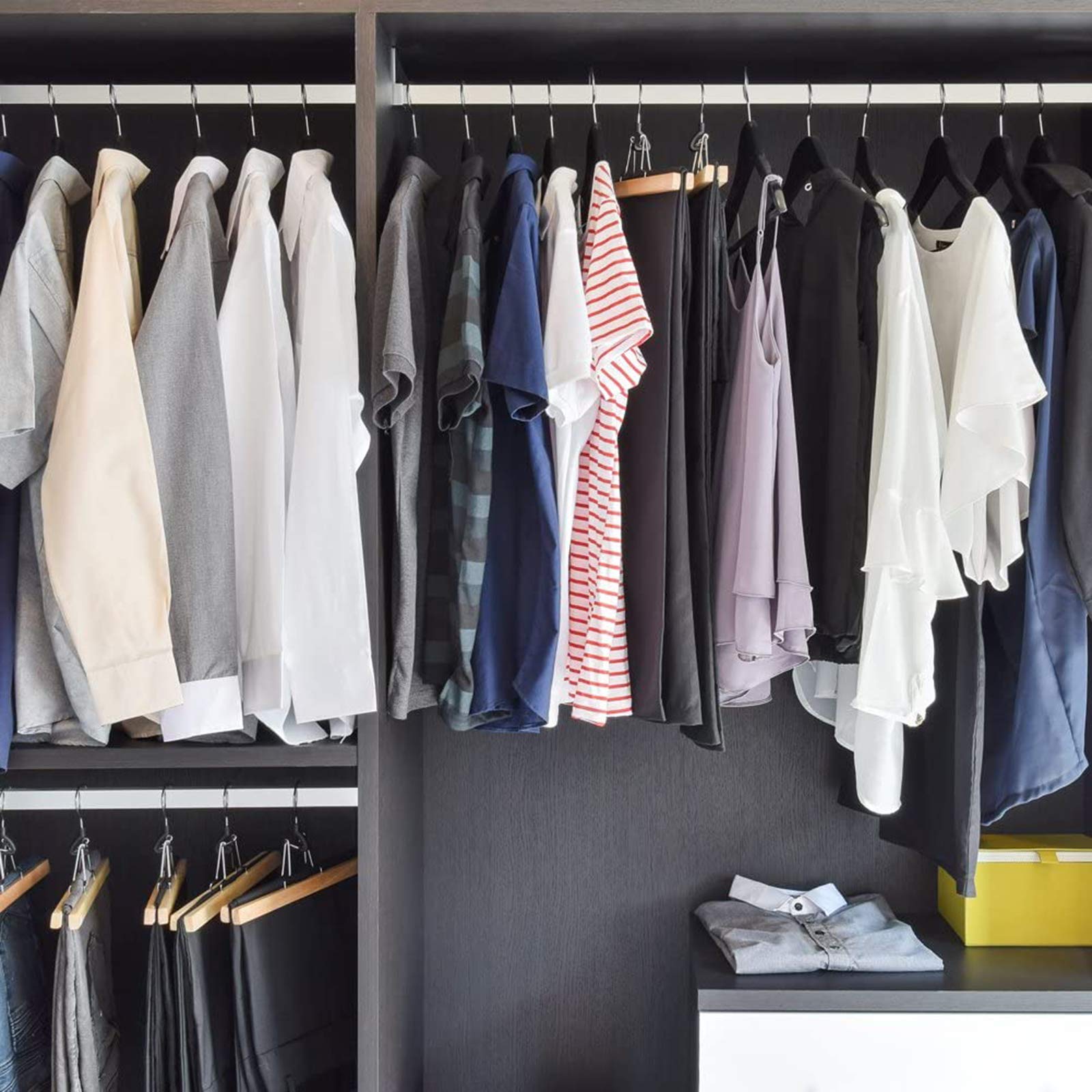 JS HANGER Wooden Coat Hangers  20 Pack High Grade Wood Suit Hangers with Non Slip Pant Bar - Extra Smooth and Splinter Free Black Finish