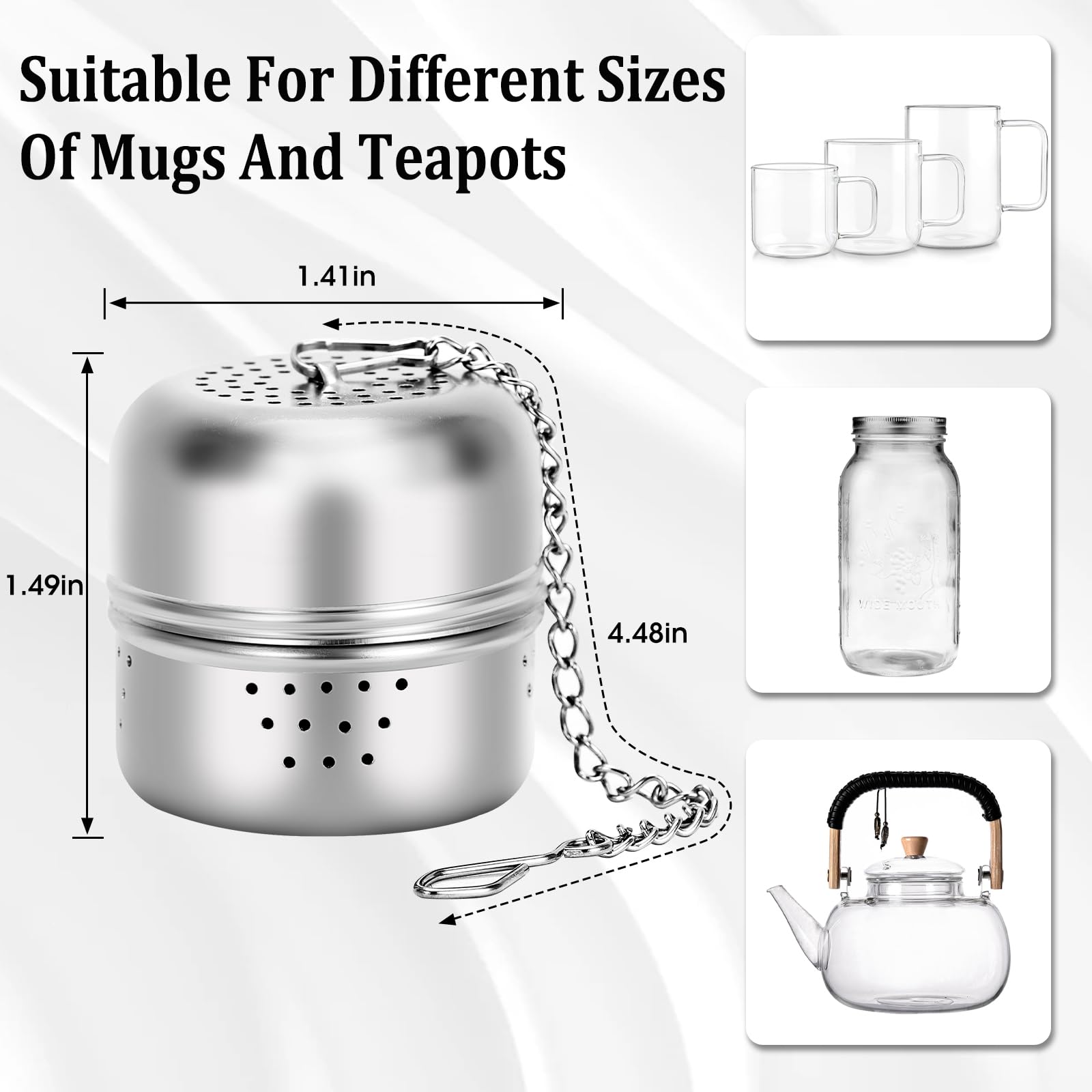Leden Tea Ball Tea Infuser For Loose Tea, Stainless Steel Tea Strainer With Chain Hook, Tea Steeper For Mug, Tea Cup