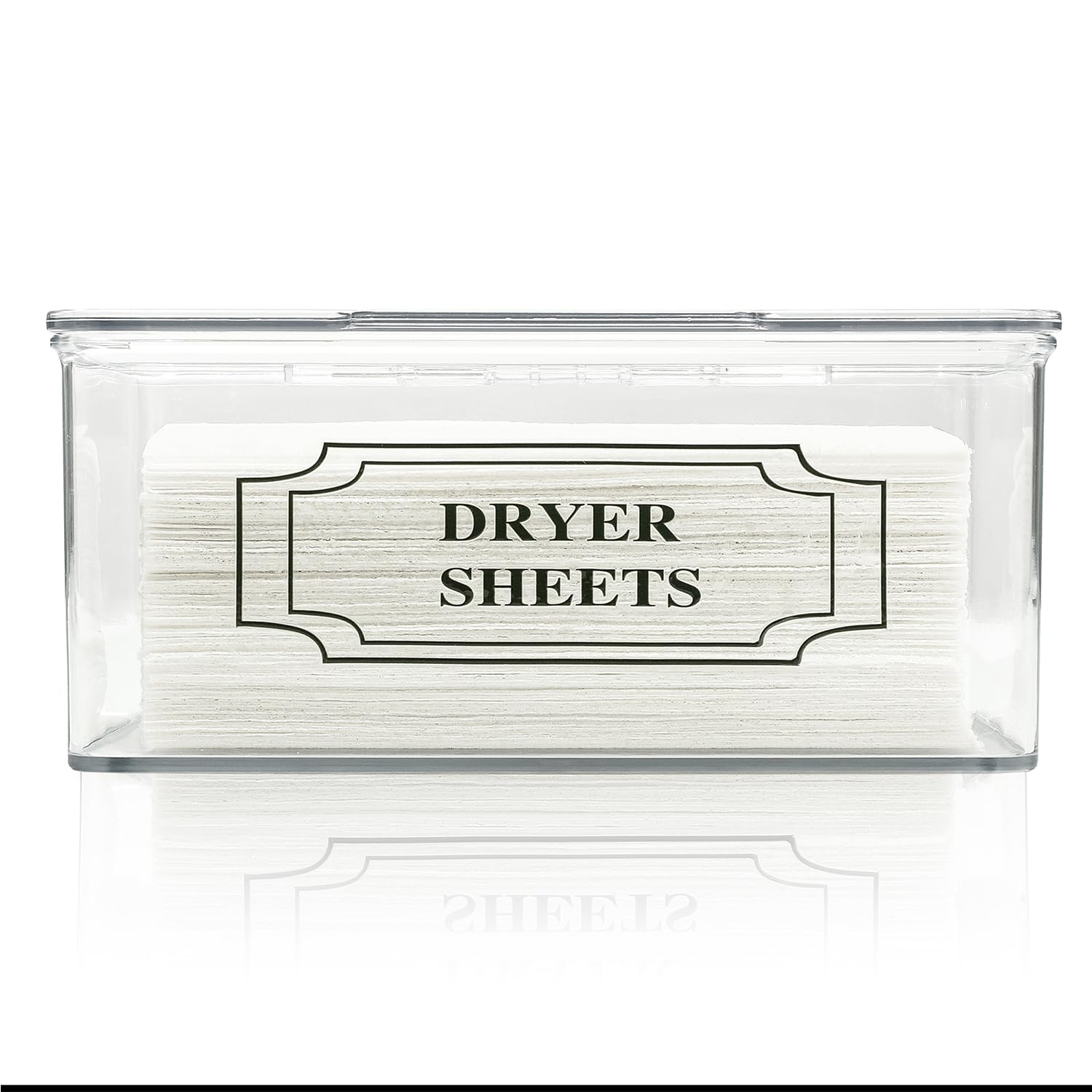 Sstates Clear Acrylic Dryer Sheets Holder, Flip-Top Laundry Pods Container With 2 Label Decals For Laundry Room Organization And