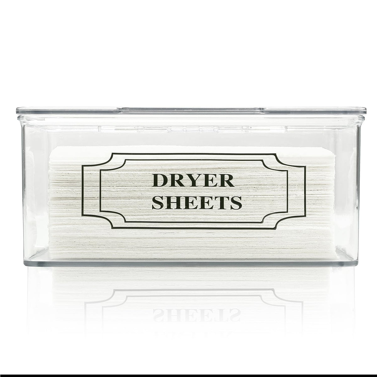 Sstates Clear Acrylic Dryer Sheets Holder, Flip-Top Laundry Pods Container With 2 Label Decals For Laundry Room Organization And