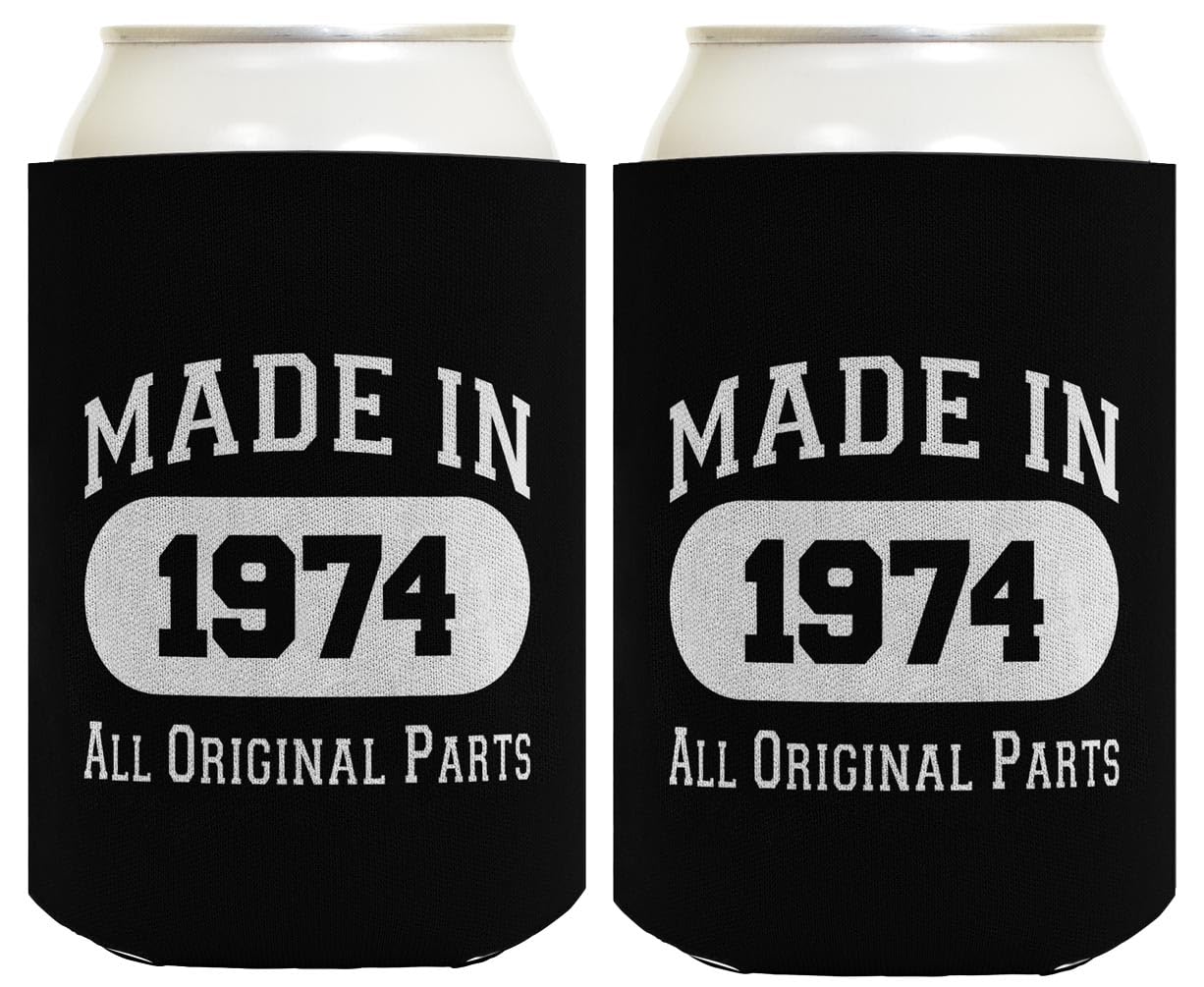 50Th Birthday Gifts For Women Made In 1974 Original Parts 2-Pack Can Drink Thermocoolers Black