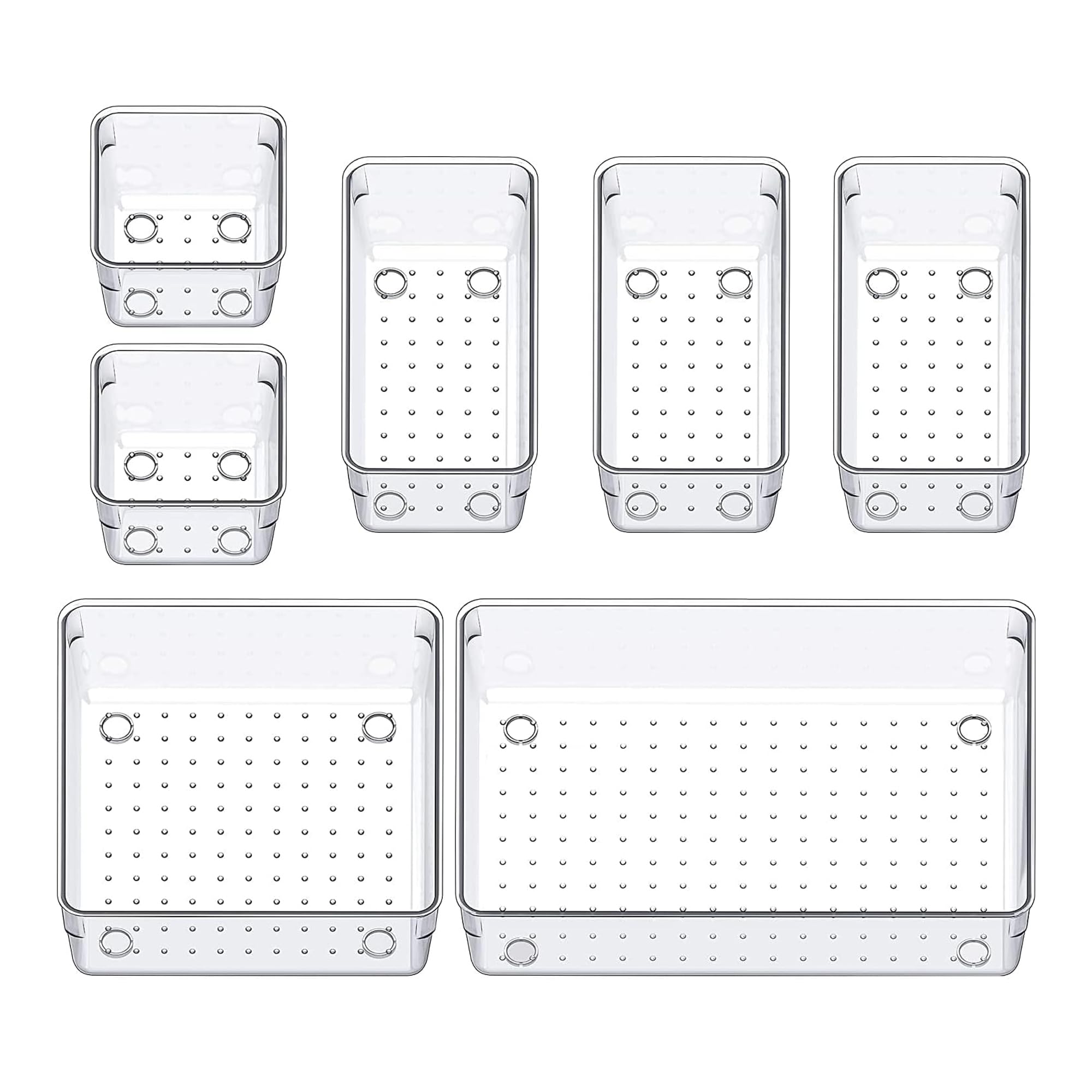 Sulfar 7Pcs Multipurpose Storage Box Set  Transparent Minimalist Cosmetic & Jewelry Organizer  Ideal For Drawers, Dressing Tab