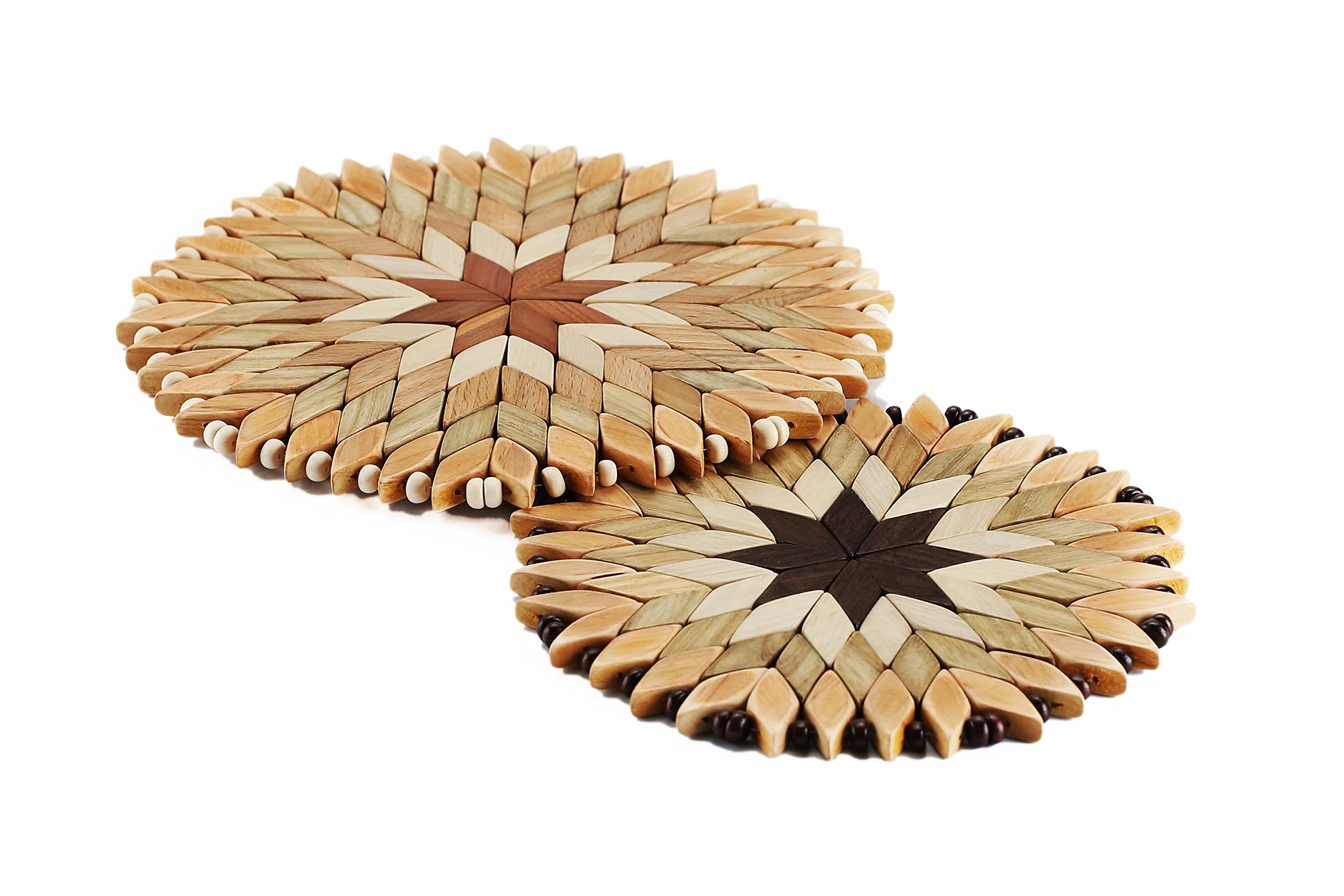Set Of 2 Large Handmade Wooden Trivets For Hot Dishes - Diameter 9'' And 7''- Big Coasters And Hot Pads - Great Kitchen Gift Ide