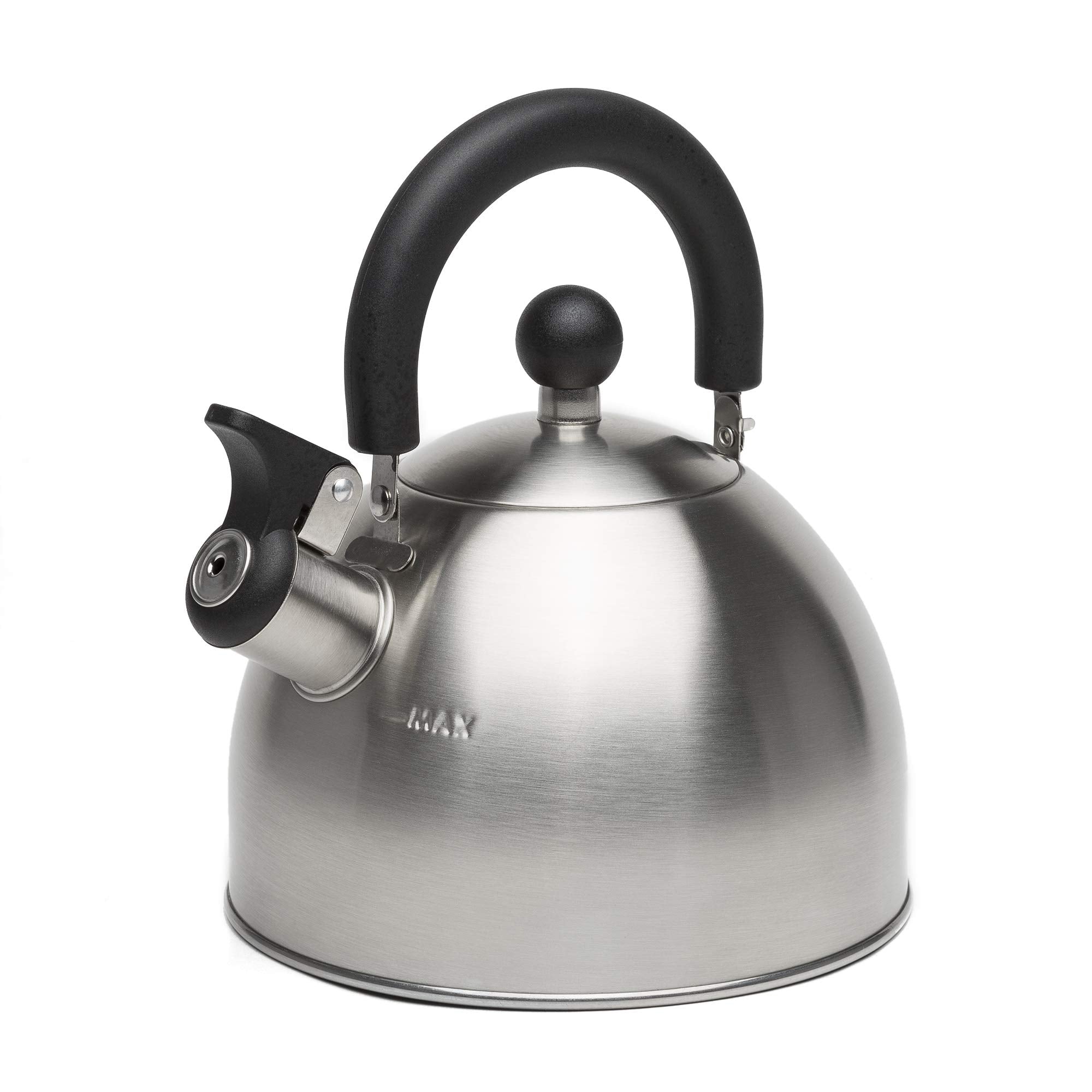Primula Stewart Whistling Stovetop Tea Kettle Food Grade Stainless Steel, Hot Water Fast To Boil, Cool Touch Folding, 1.5-Quart,