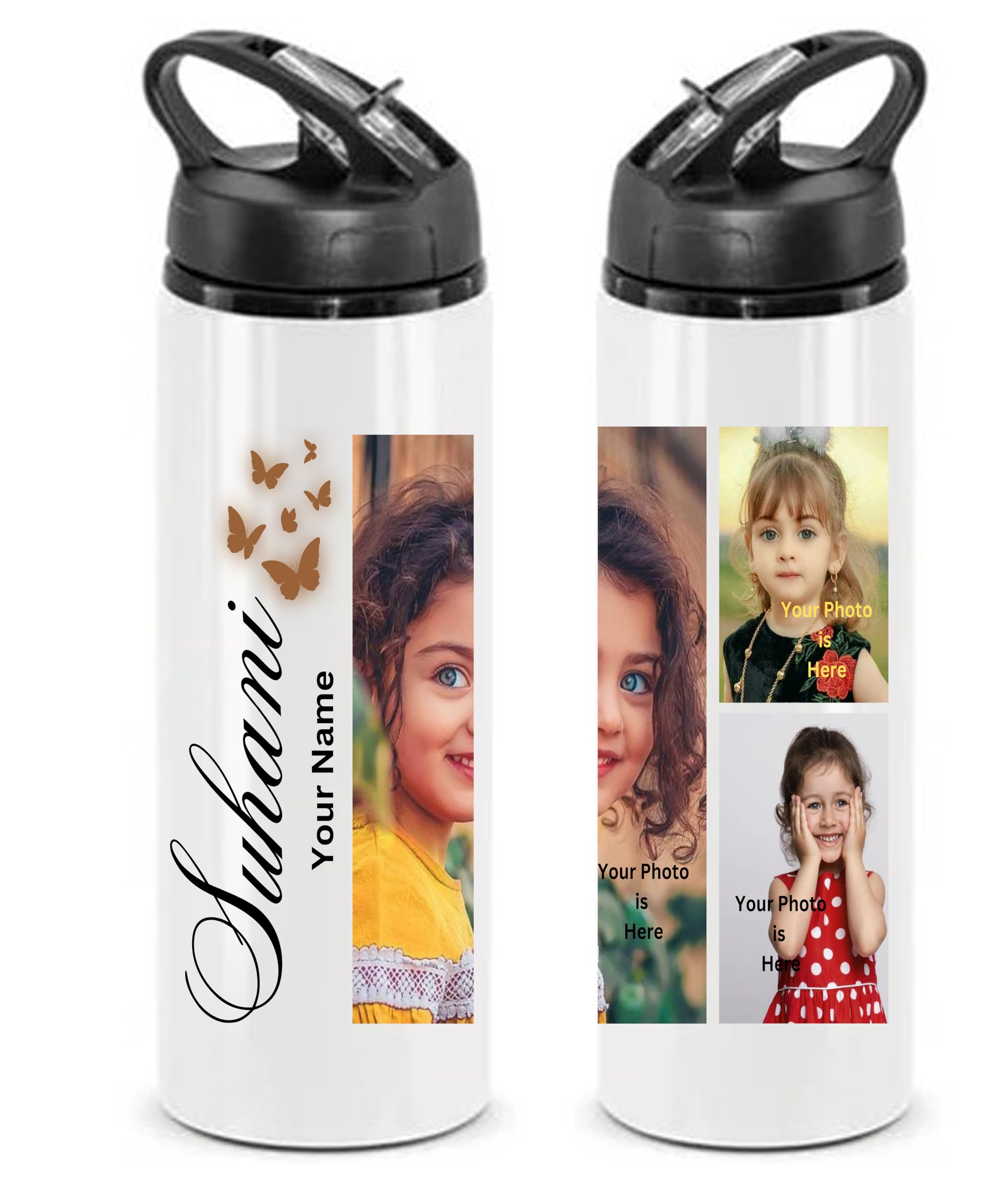 Customized Aluminium Sipper/Bottle 750 Ml With Your Photo, Name & Quotations With Straw On Special Occasion / Ns10, White
