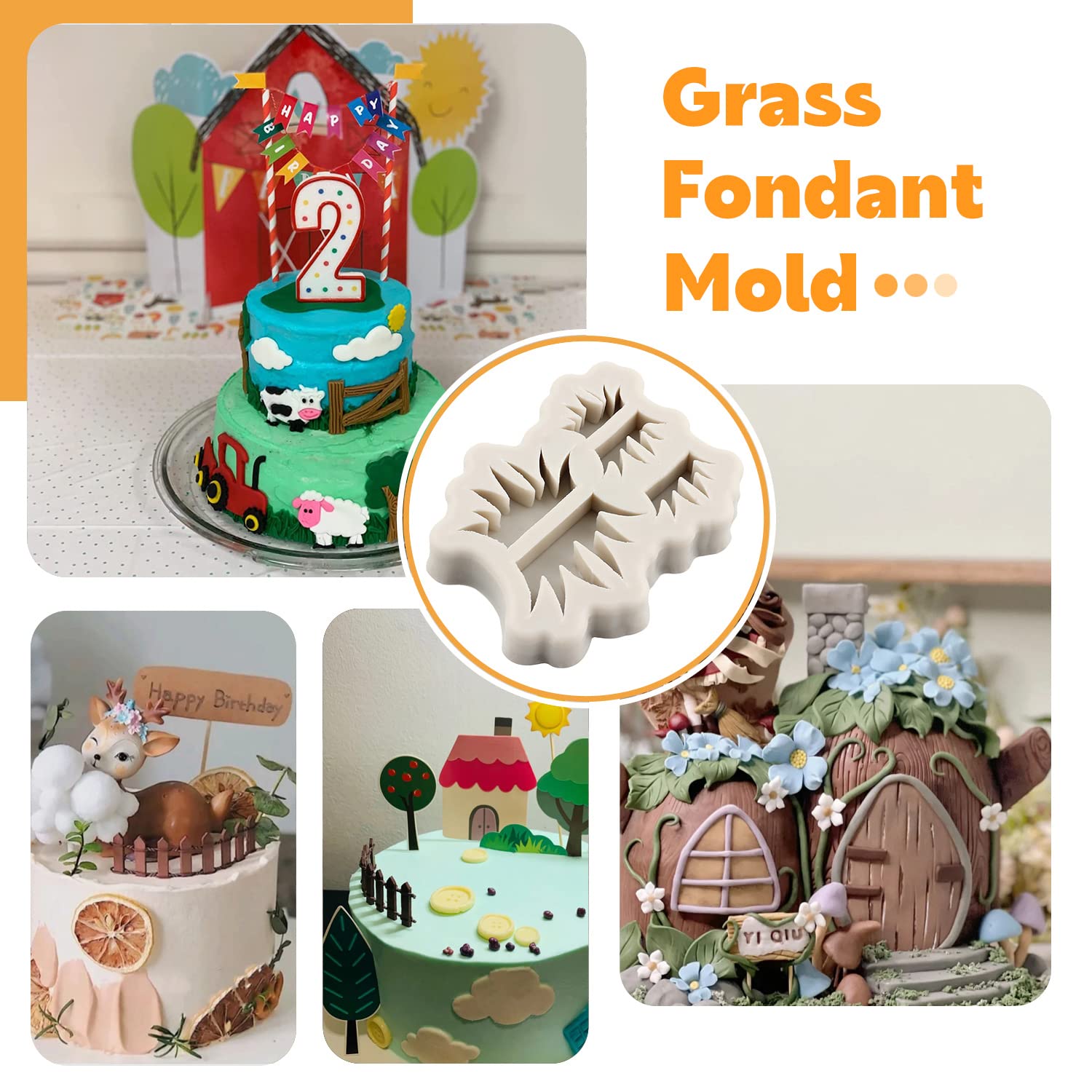 Sijiangmold Green Grass Wood Grain Garden Picket Fence Fondant Molds Green Grass Flower Silicone Mold Wood Grain Tree Bark Candy