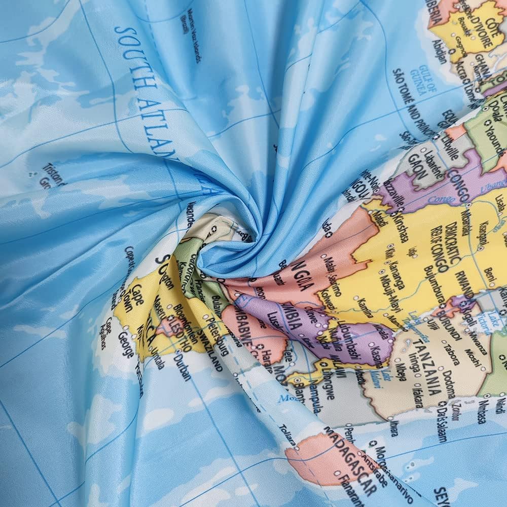 Tomoz World Map Shower Curtain, Countries And Cities Shower Curtains, Geography Educational Fabric Bathroom Shower Curtain With