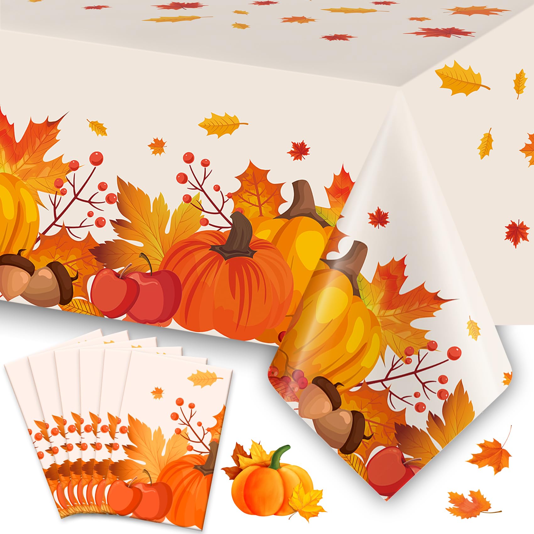 Thanksgiving Tablecloth Disposable 6 Pack, Thanksgiving Decorations for Party Fall Tablecloth Plastic Table Cover 54 x 108 Table