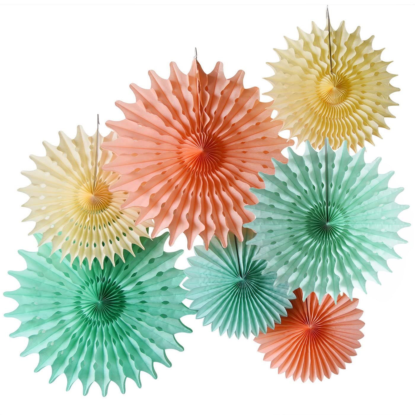 Boho Rainbow Party Decorations/Mint Peach Birthday Party Decorations/Mint Peach Baby Shower Decorations/7Pcs Tissue Paper Fan Fl