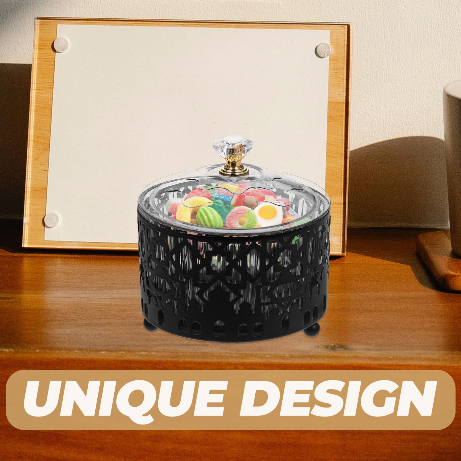 Zerodeko Ramadan Tray With Lid Eid Candy Dish Islam Muslim Cookie Box Black Dried Fruit Serving Plate Snack Storage Tray Trinket