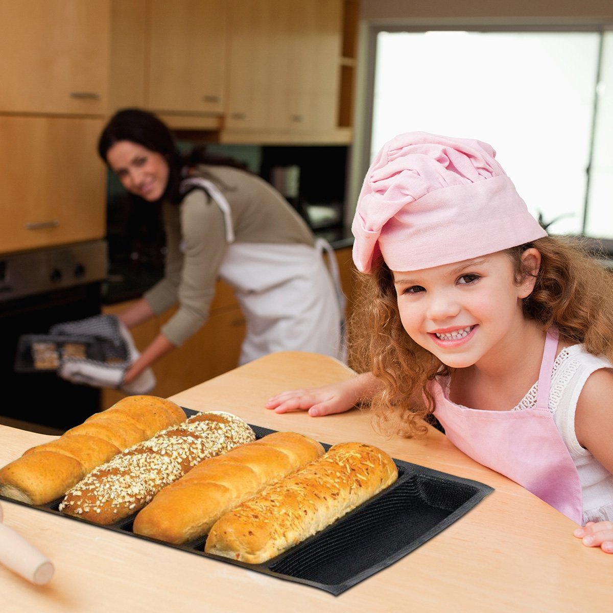 Bluedrop Hot Dog Molds Silicone Bread Forms Non Stick Bakery Trays For Roll Toasting 5 Loaves 12'' Sheets