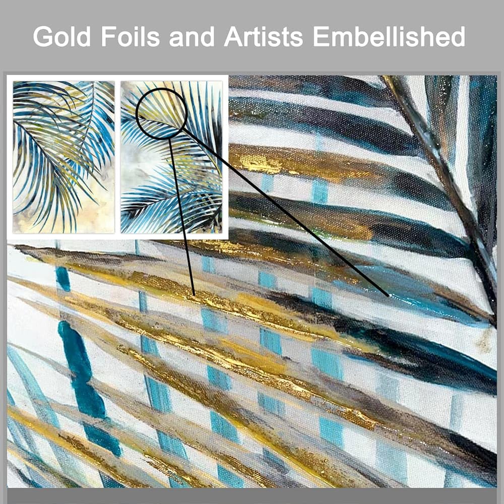 Artistic Path Palm Leaves Canvas Wall Art: Tropical Leaf Artwork Picture Painting For Bedroom (18 '' W X 24 '' H X 2 Pcs,Multi-S