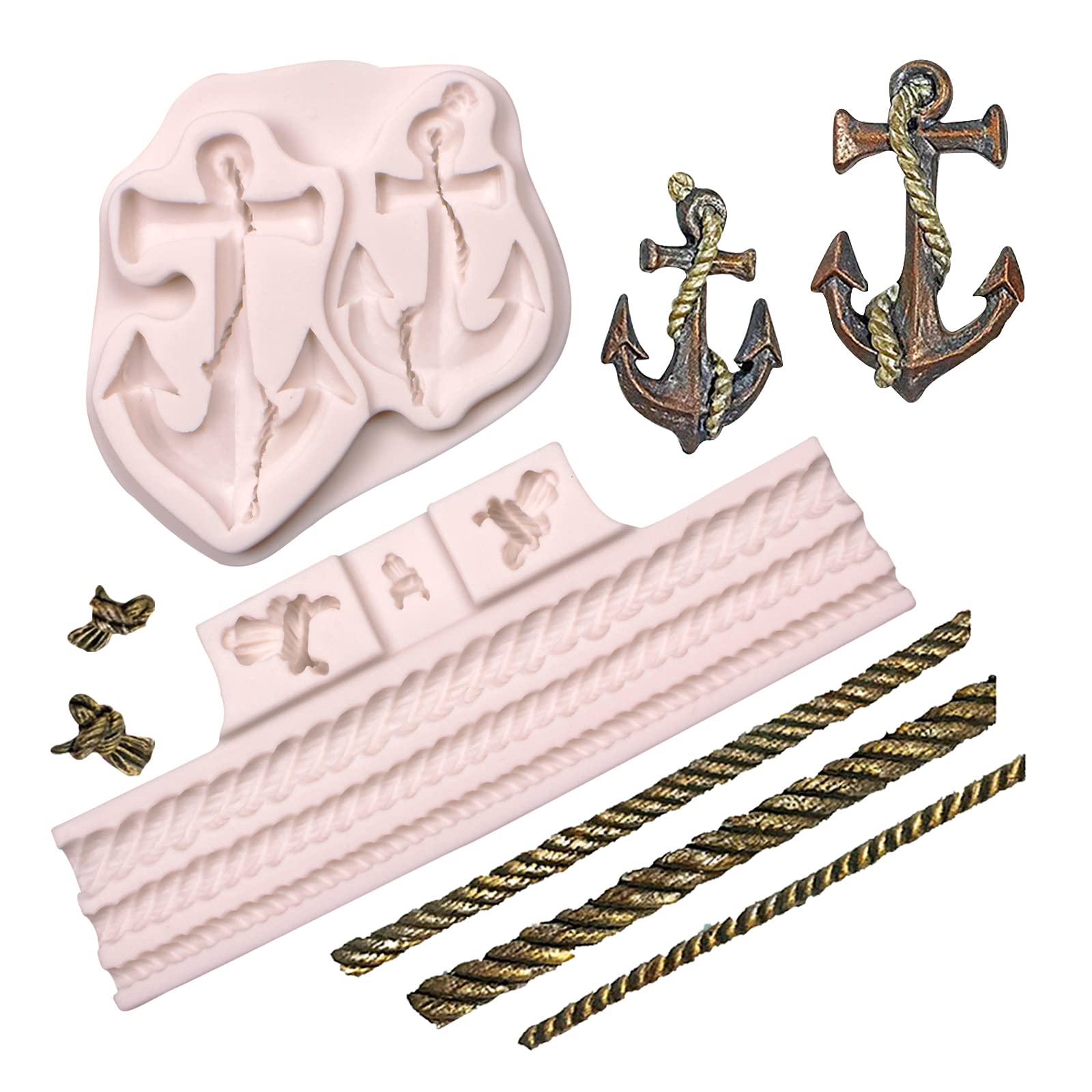 Anchor Silicone Molds, Rope Fondant Mold Pirate Chocolate For Pirate Rope Hook Ship Rudder Polymer Resin Clay, For Birthday Cake