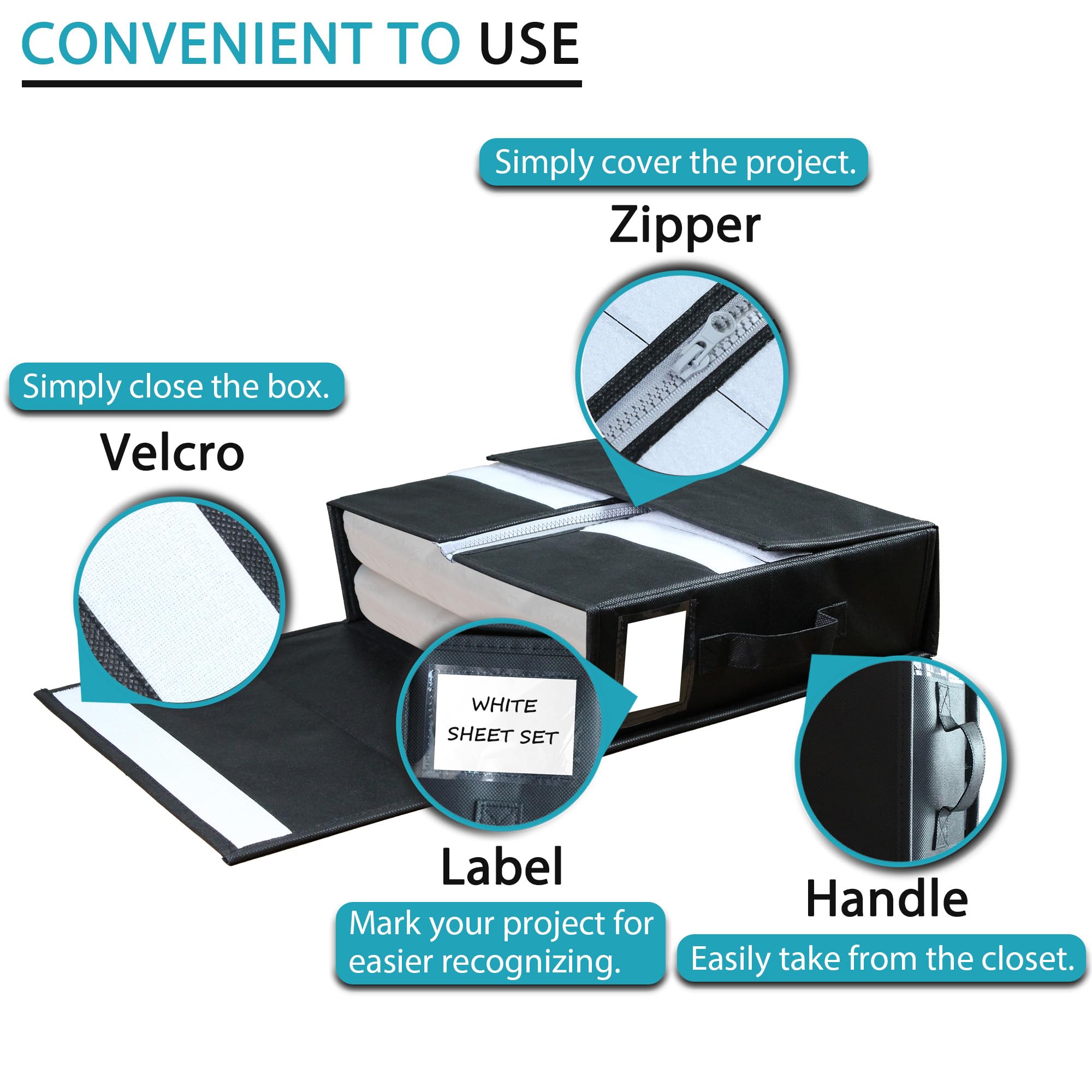 SheetCube 4 Pack Bed Sheet Organizers and Storage, Foldable Bedding Storage Box Container with Window and Label, Linen Closet Or