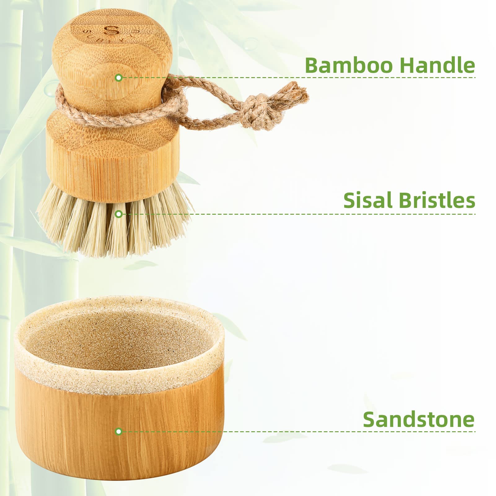 Subekyu Bubble Up Bamboo Dish Brush Set With Soap Holder, Wooden Dish Scrubber With Soap Dispenser, Natural Kitchen Scrub Brush,