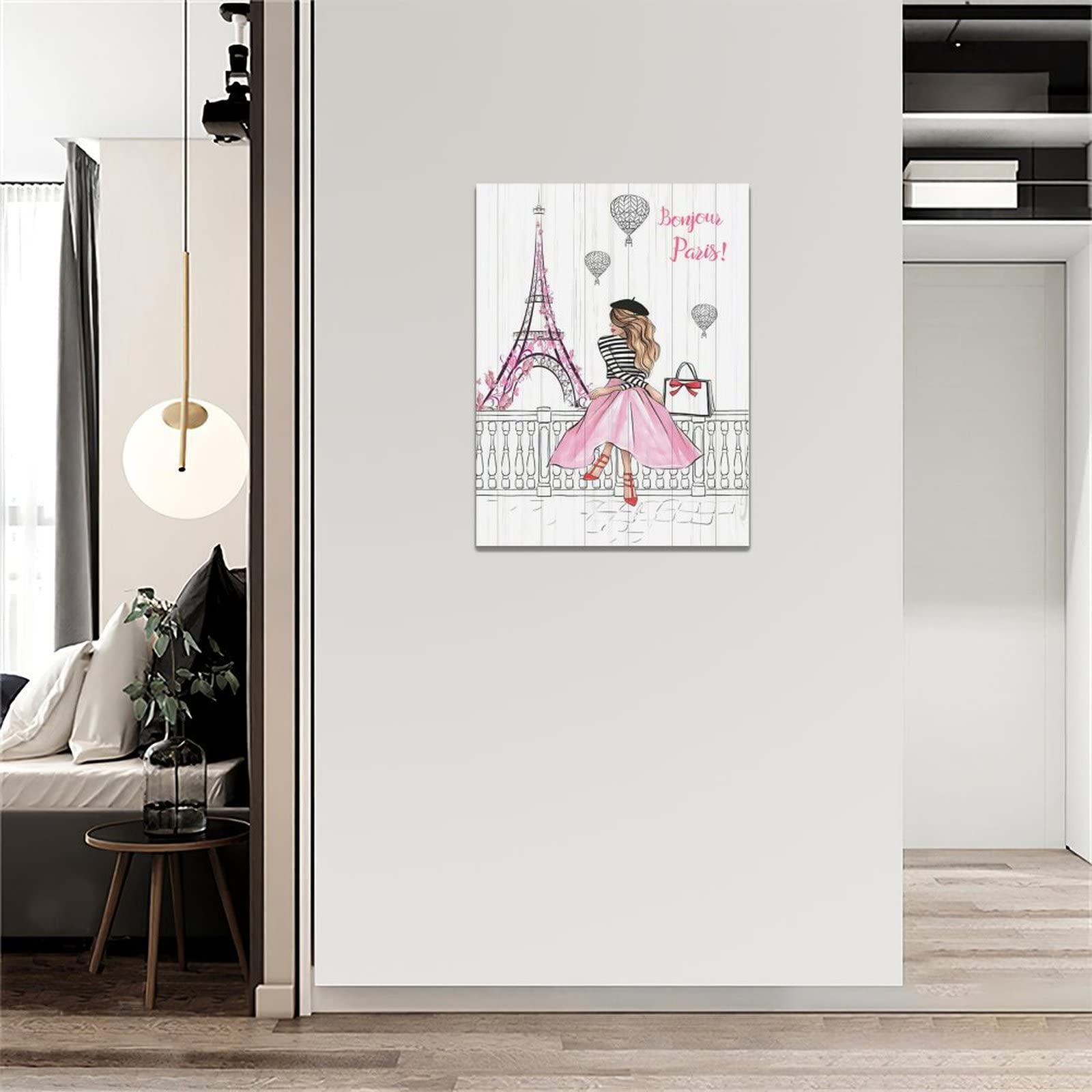 Pink Eiffel Tower Wall Art Romantic Paris Fashion Women Canvas Wall Decor Butterfly Eiffel Tower Picture Painting Print Modern A