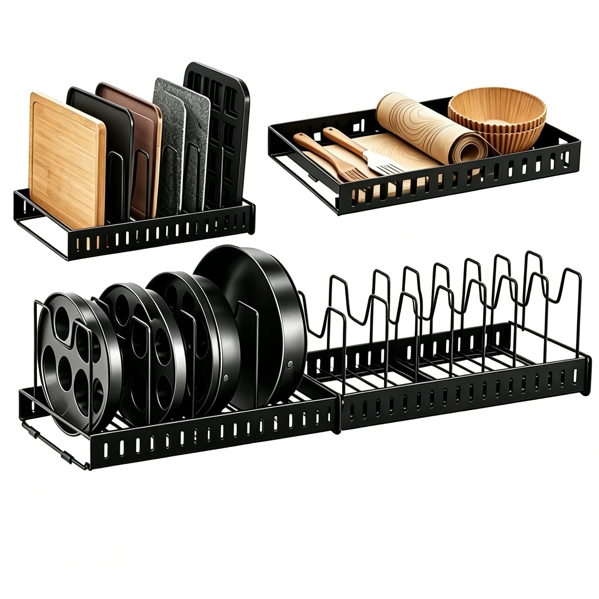 MIXISAV 4Pack Bakeware & Cutting Board Organizer,Pan Lid Rack for Cabinet