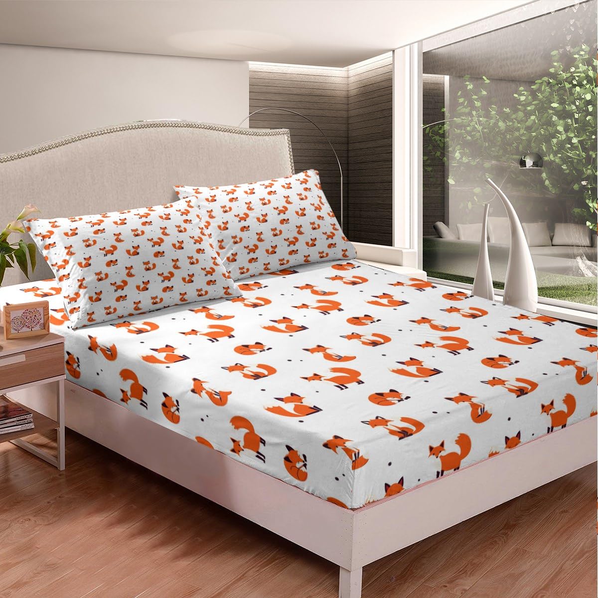 Feelyou Fox Bedding Set Cute Animal Pattern Bed Sheet Set For Kids Boys Girls Woodland Fitted Sheet Twin Size Includes 1 Sheets 