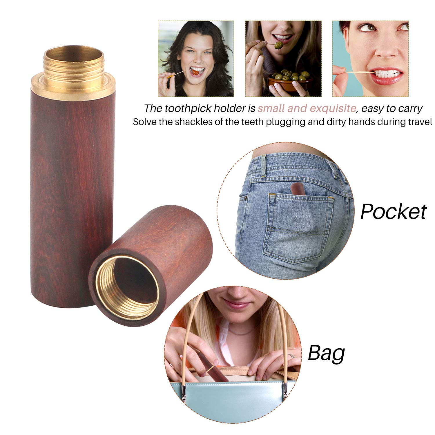 Geilihome 3Pcs Portable Wood Toothpick Holder Mini Toothpick Box Pocket Toothpick Holder (Multi-Color)