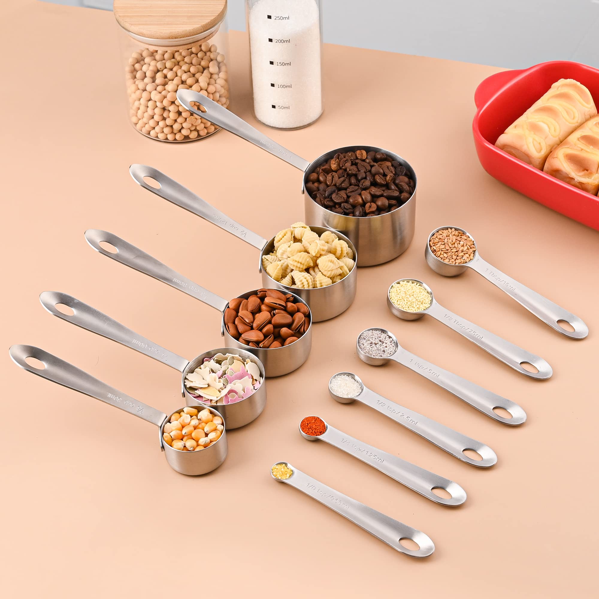 Viwehots Measuring Cups And Spoons Set 11, 18/8 Stainless Steel Measuring Cups And Spoons For Dry & Liquid, 5 Us & Metric Measin