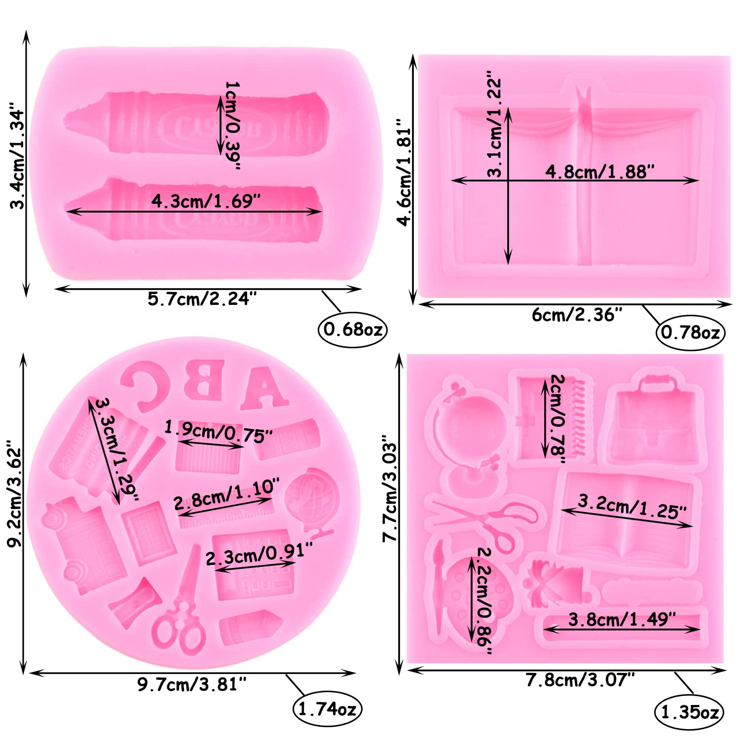 Mujiang Back To School Silicone Molds School Bag Book Crayon Scissor Drawing Palette Ruler Fondant Mold For Cupcake Topper Cake