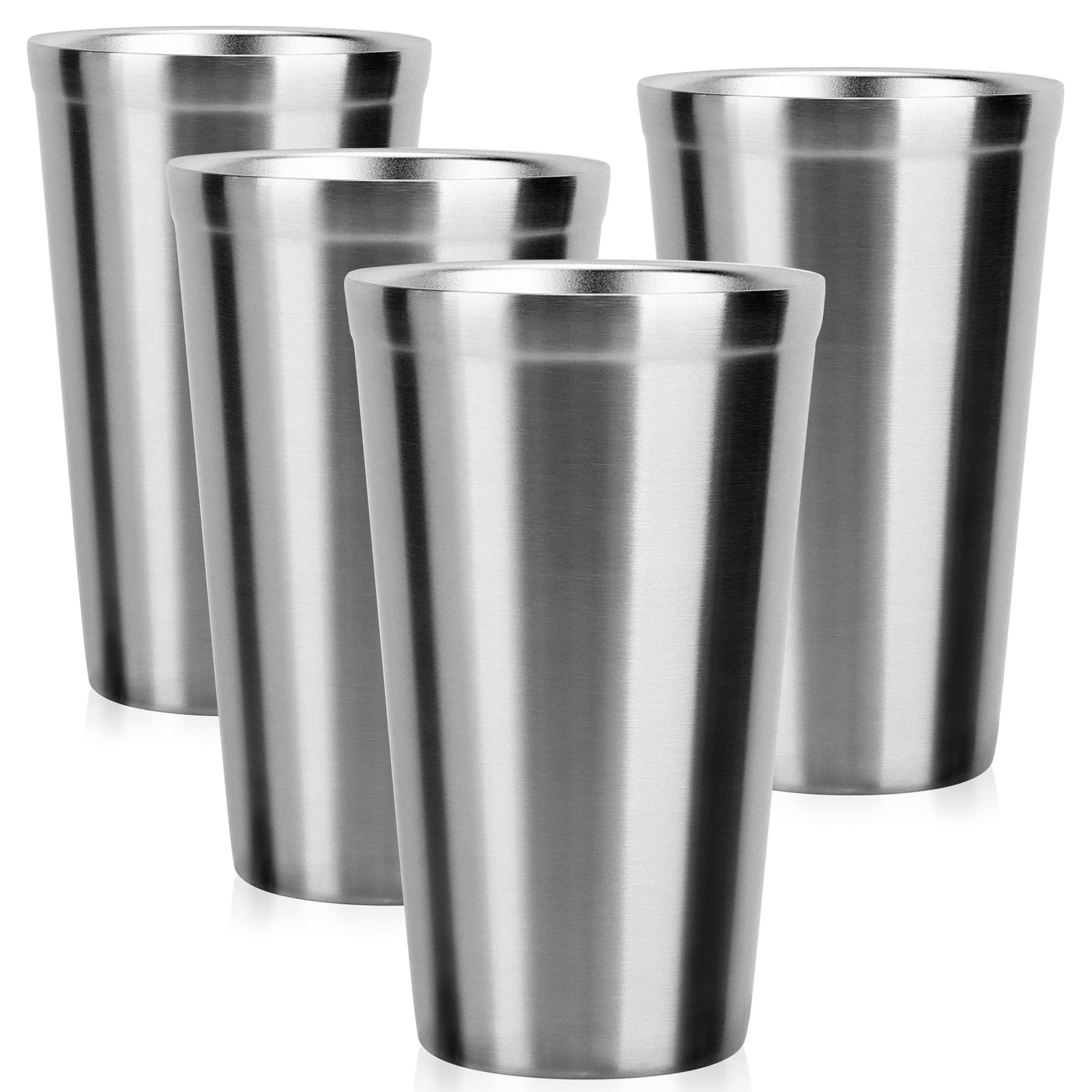 Beasea Stainless Steel Cups 16 Oz, 4 Pack Stainless Steel Tumbler Stackable Double Wall Vacuum Insulated Metal Drinking Glasses