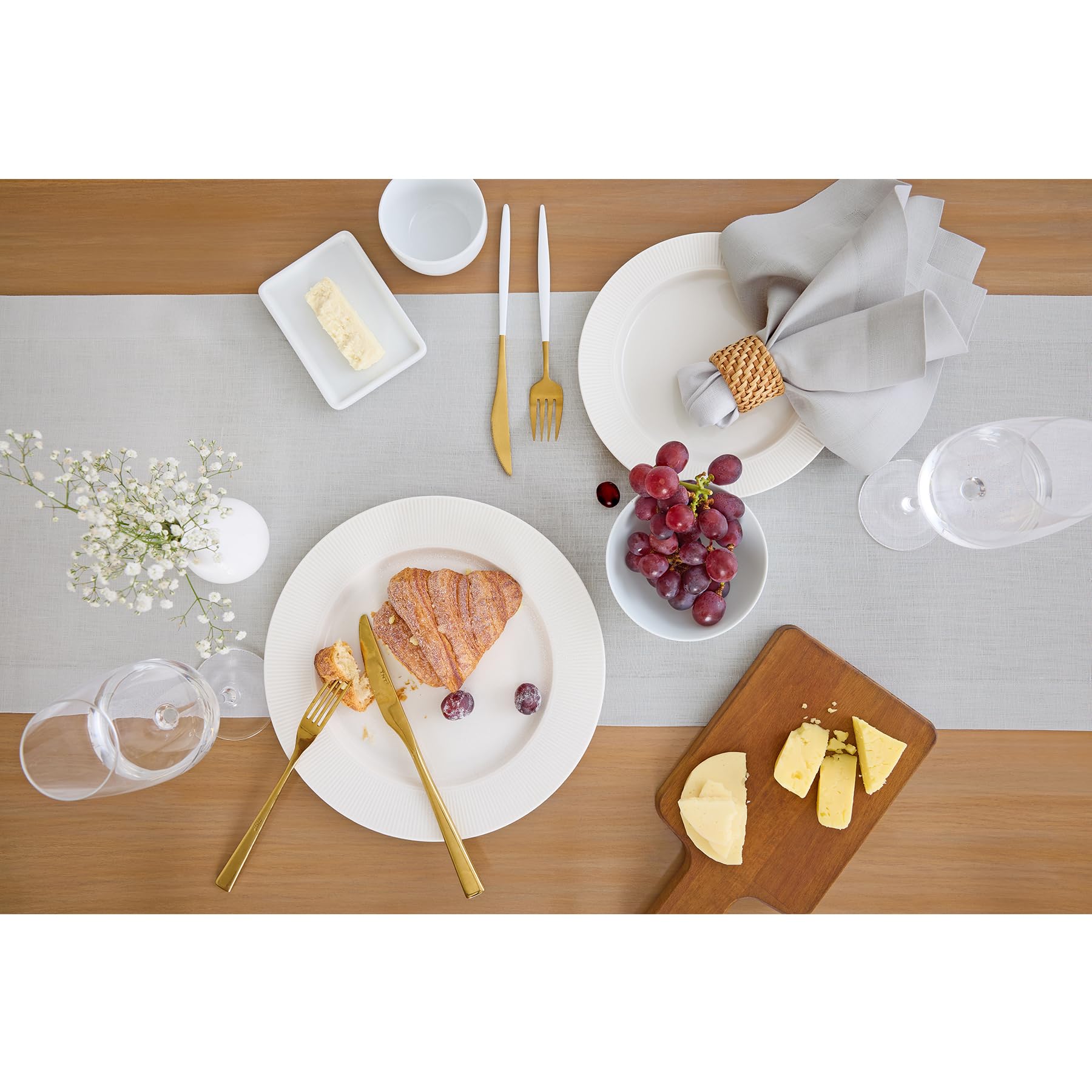 Solino Home Linen Table Runner 120 Inches Long - 100% Pure Linen Silver Cloud Dining Table Runner 14 x 120 Inch for Fall, Autumn