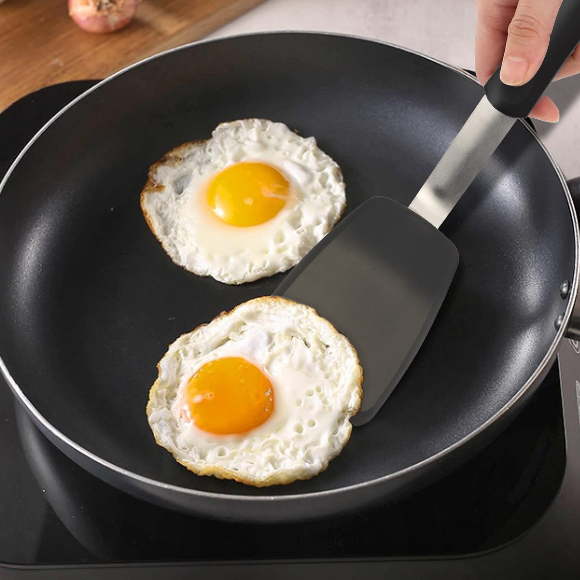 Mepple Flexible Silicone Spatula, Turner, Rubber Cookie Spatula For Flipping Eggs, Burgers, Crepes And Fish, Non-Stick & 600F He