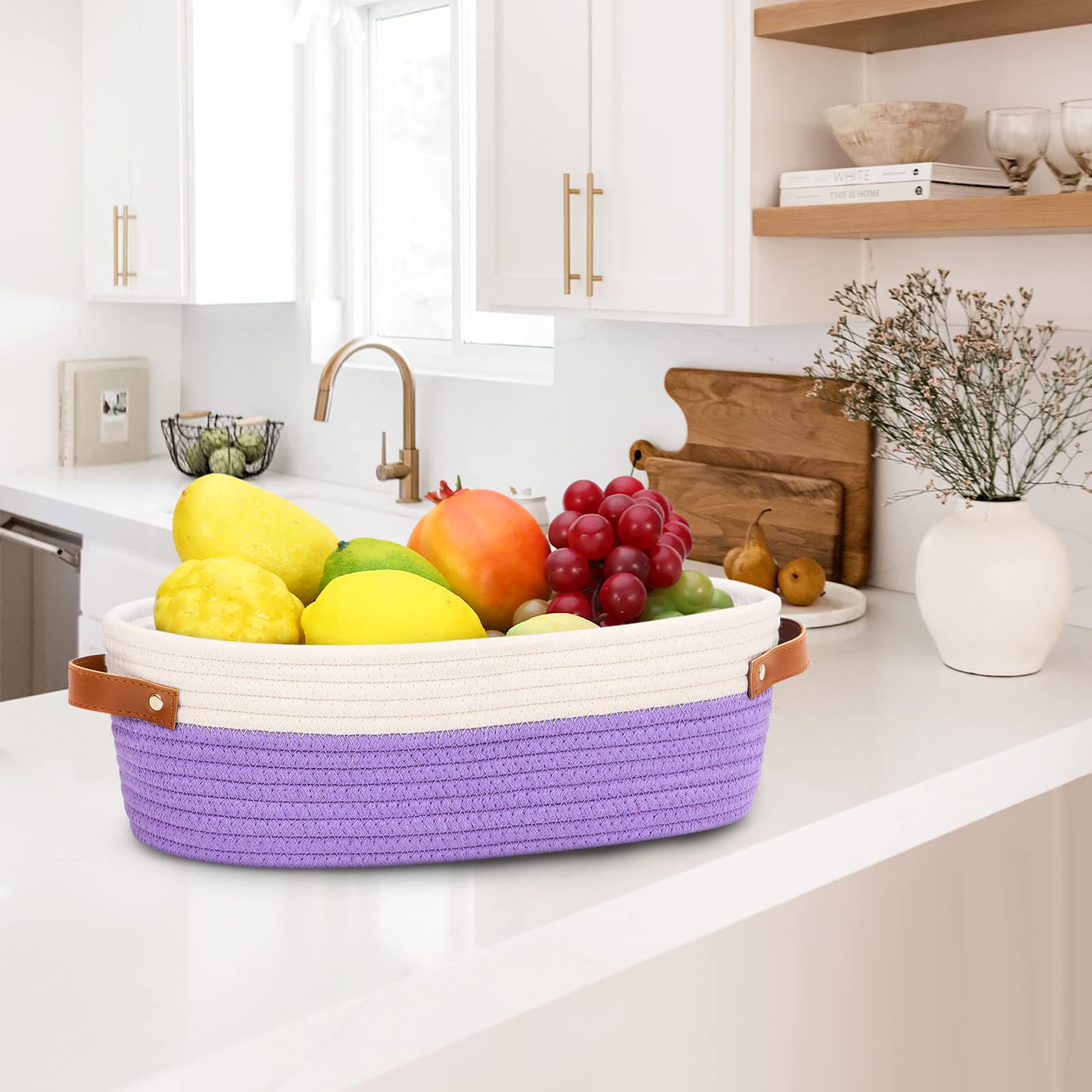 Hlwdflz Bathroom Countertop Organizer Basket, Cotton Rope Woven Storage Basket Toilet Paper Decorative Basket For Bathroom, Bedr
