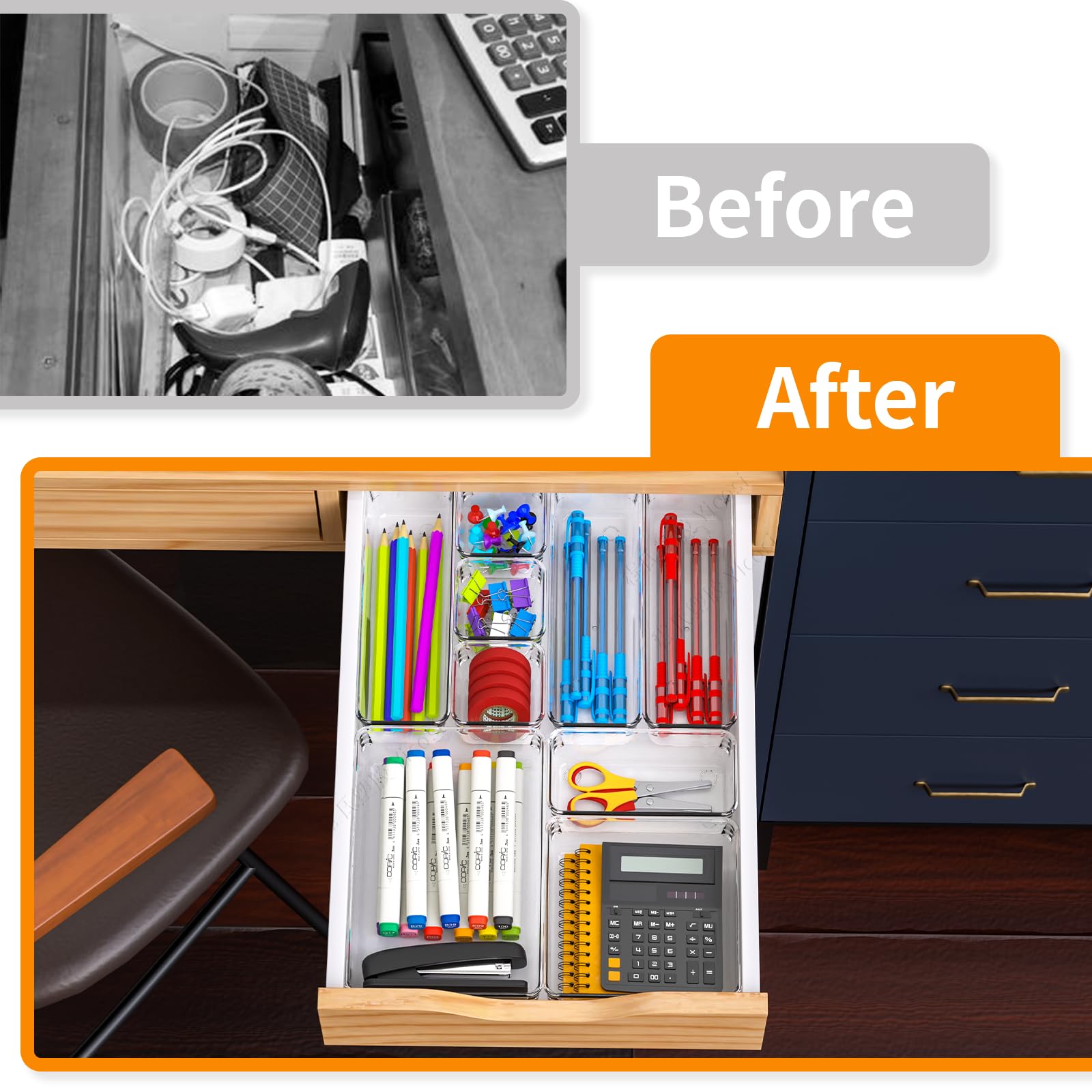 Yieach 60 Pcs Clear Plastic Drawers Organizer,5-Size Versatile Bathroom and Vanity Drawer Organizers and Storage,Non-Slip Vanity