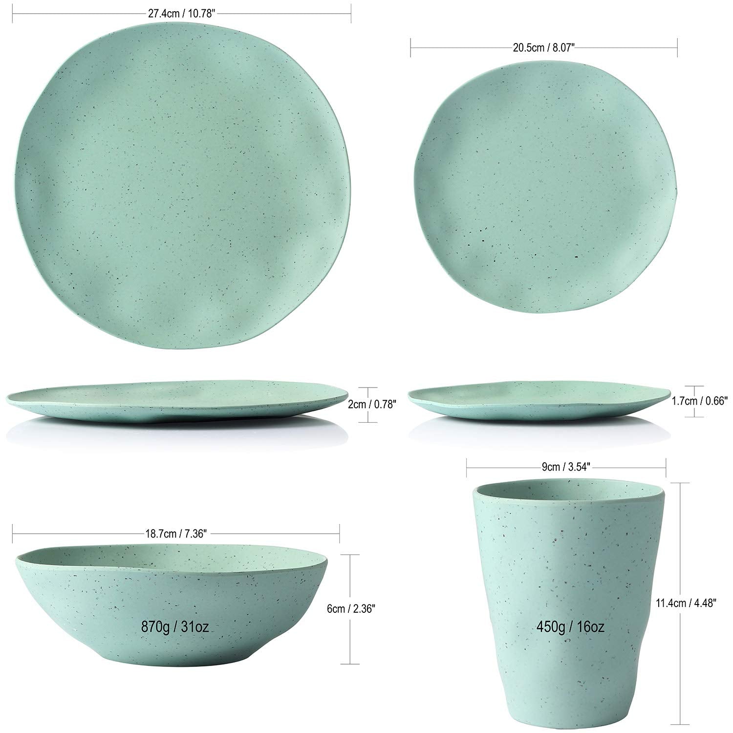 Morgiana Bamboo Dinnerware Set Reusable Camping Dish Set, Eco-Friendly Bamboo Fiber Plates, Cups, Bowls for 2 Person (Green)