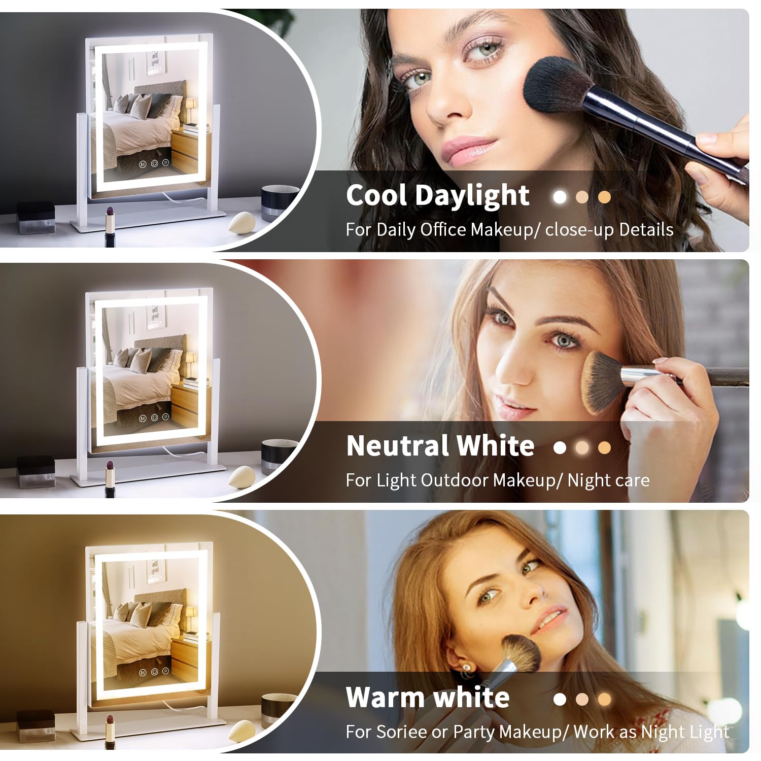 LED Vanity Mirror with Lights, Makeup Mirror with 3 Color Modes, Smart Touch Control, 360 Rotation for Desk,13.2  L x 11.2  W