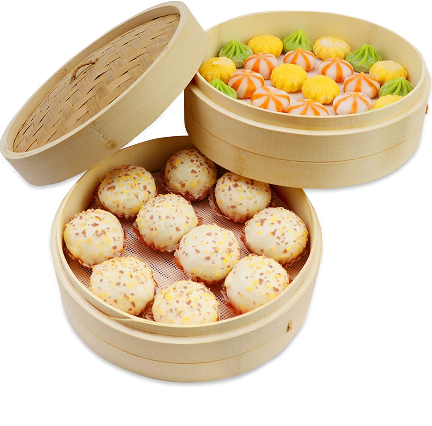 10Pcs Round Silicone Steamer Liners,13Inch Non-Stick Silicone Steamer Mesh Mat,Reusable Bamboo Steamer Liner Pad Dim Sum Mesh Fo