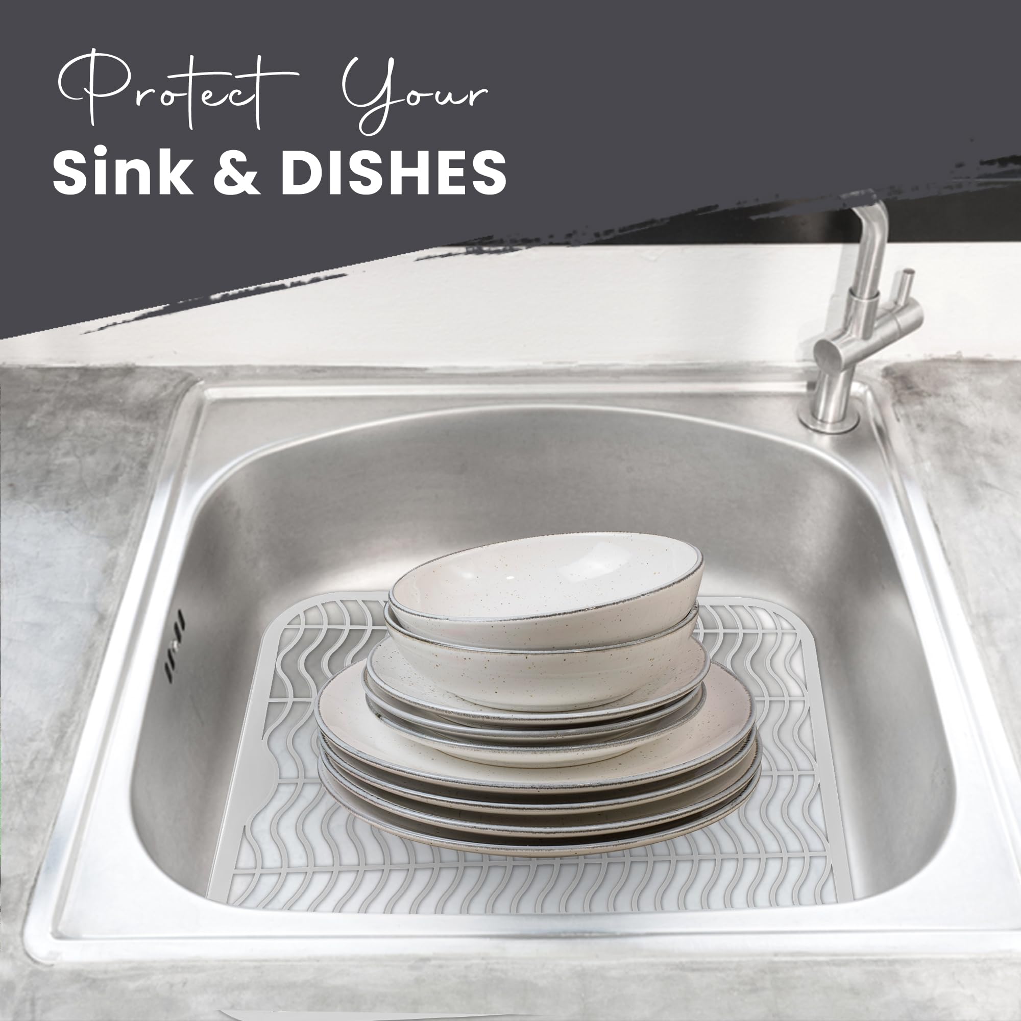 Decorrack 2 Sink Protectors, 12 X 11 Inches Each, Kitchen Sink Dish Rack, Protect Sink From Stains, Damage, Scratches, Dishwashe