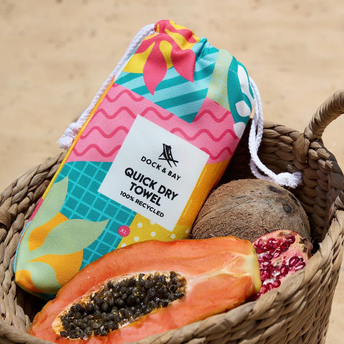 Dock & Bay Beach Towel - Quick Dry, Sand Free - Compact, Lightweight - 100% Recycled - Includes Bag - Good Times & Tan Lines - L