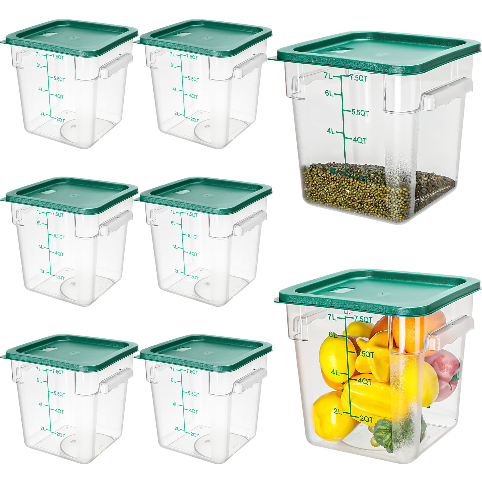 Lallisa 8 Pack 8 Qt Clear Food Storage Container with Handles and Lid Commercial Grade Square Food Storage Containers with Lids 