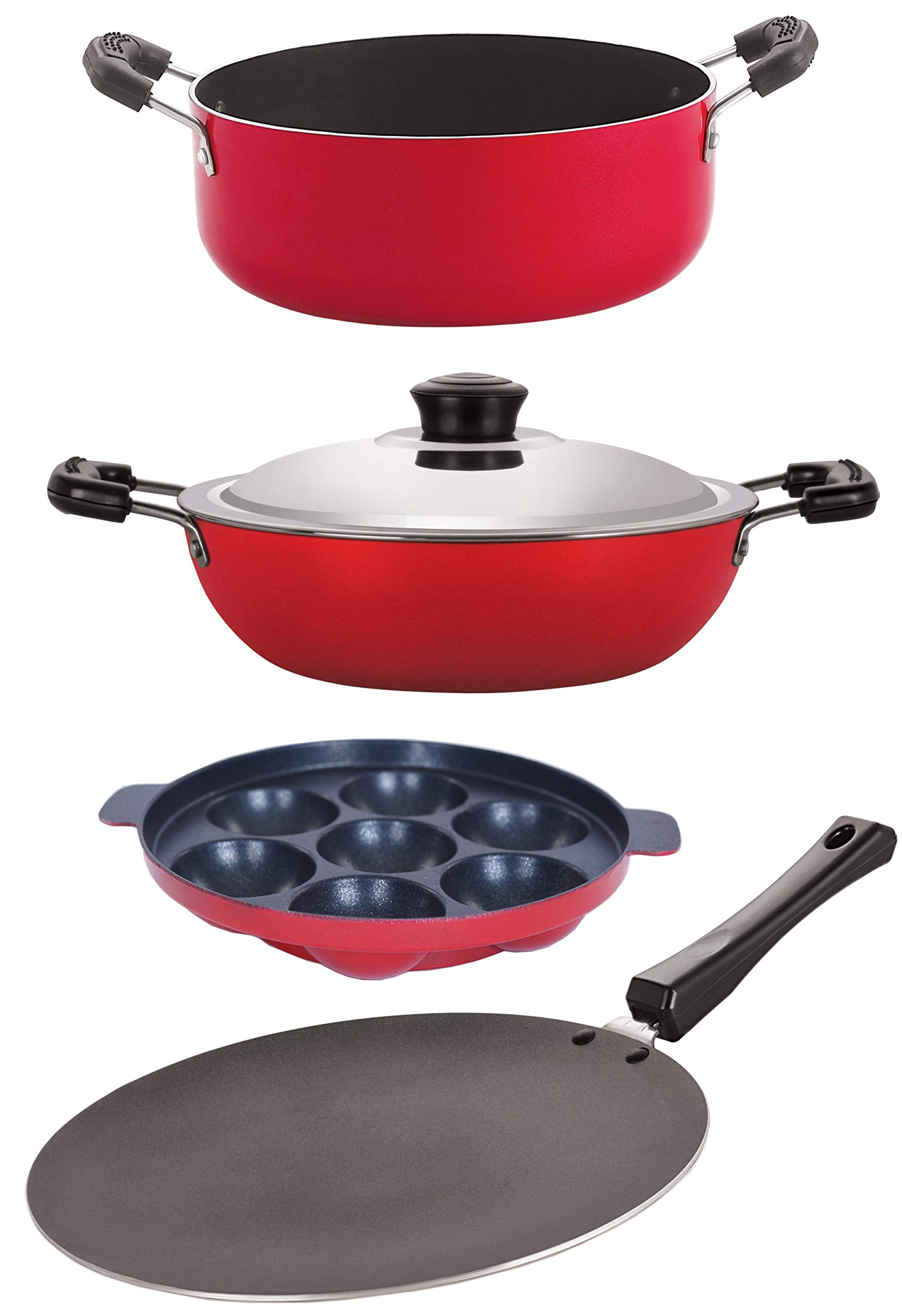 Nirlon Nonstick Pots And Pans 4 Pieces Set With Bakelite Handle (Ct12_Dkd(M)_Ap7_Cs24)