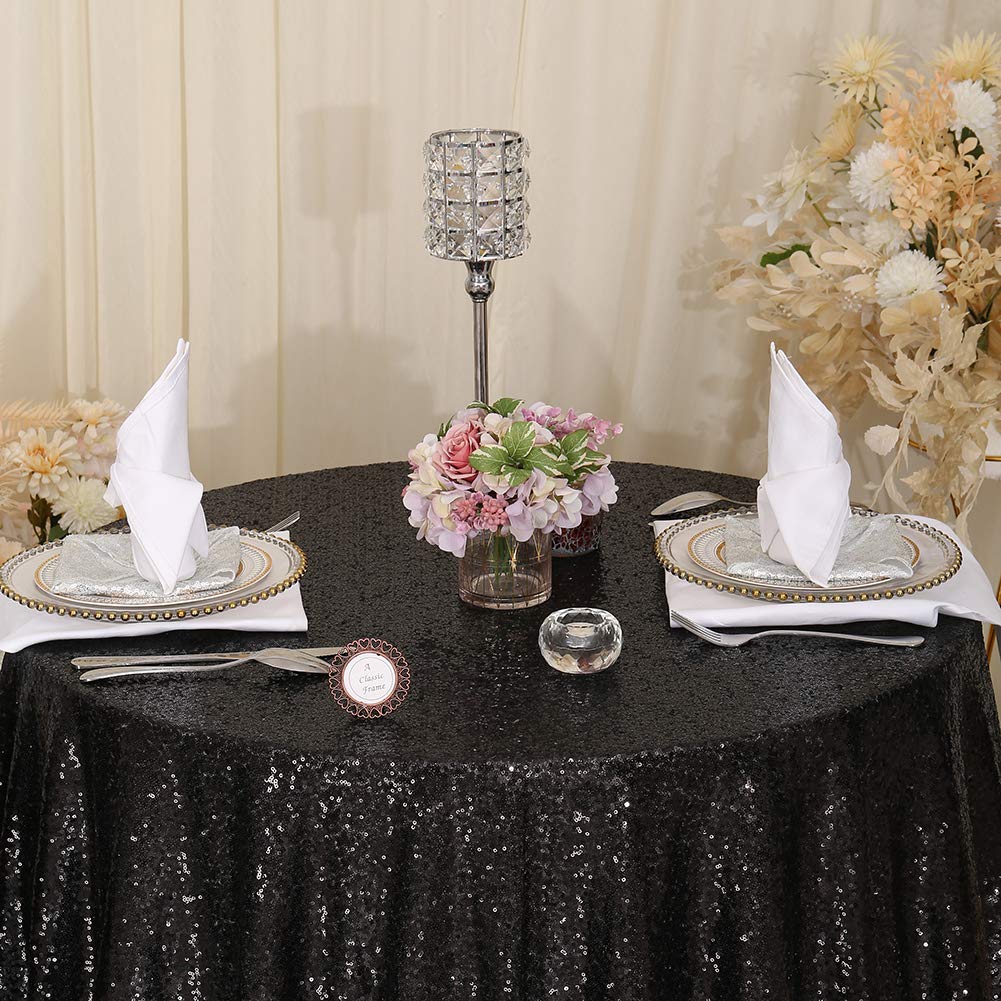 Eternal Beauty Sequin Tablecloth,Sparkly Table Cloth For Wedding Party, Christmas Decorations Round Glitter Tablecloth (48'', Bl