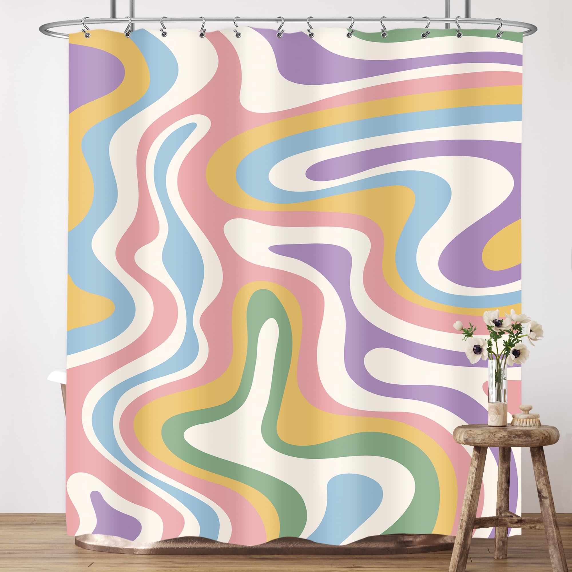 Lightinhome Abstract Colorful Shower Curtain 60Wx72H Inches Modern Groovy Aesthetic Cute 70S Retro Spiral Swirl Colorful Cloth F