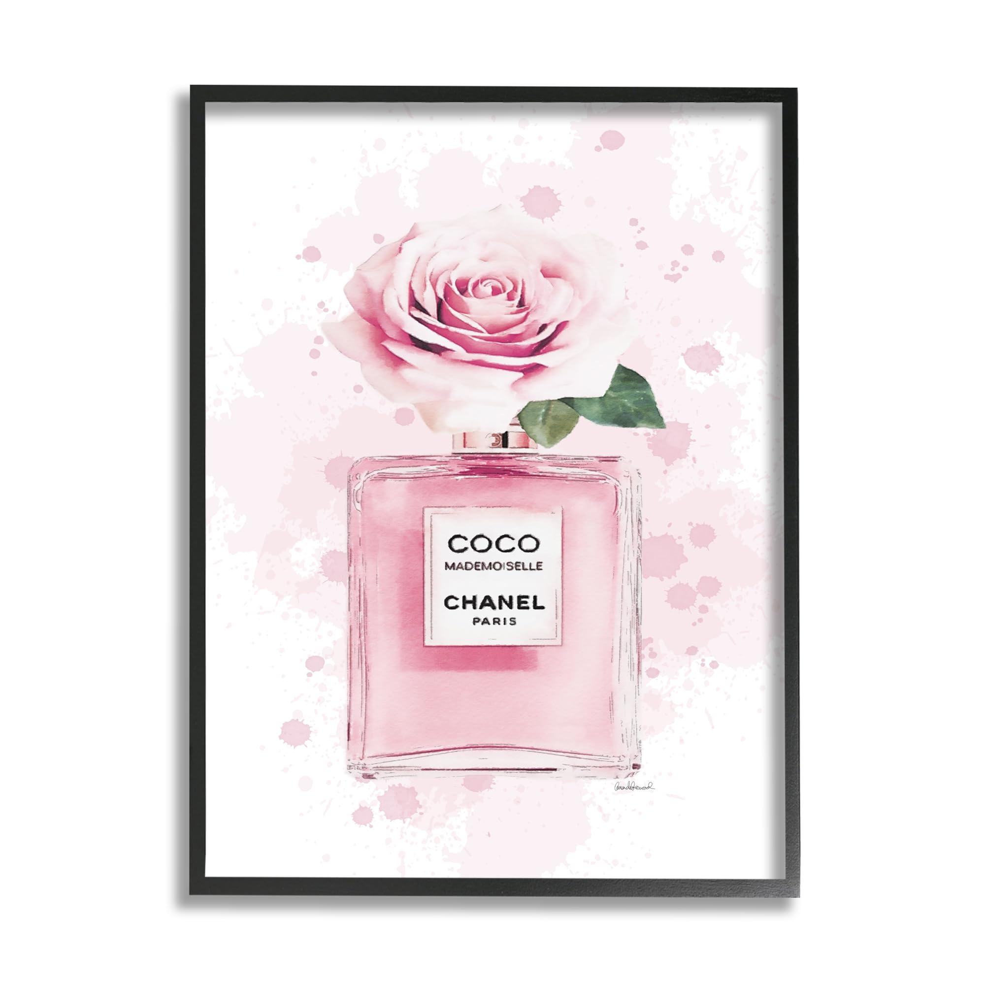 Stupell Industries Pink Flower Perfume Fashion Glam Design, Designed By Amanda Greenwood Wall Art, 11 X 1.5 X 14, Black Framed