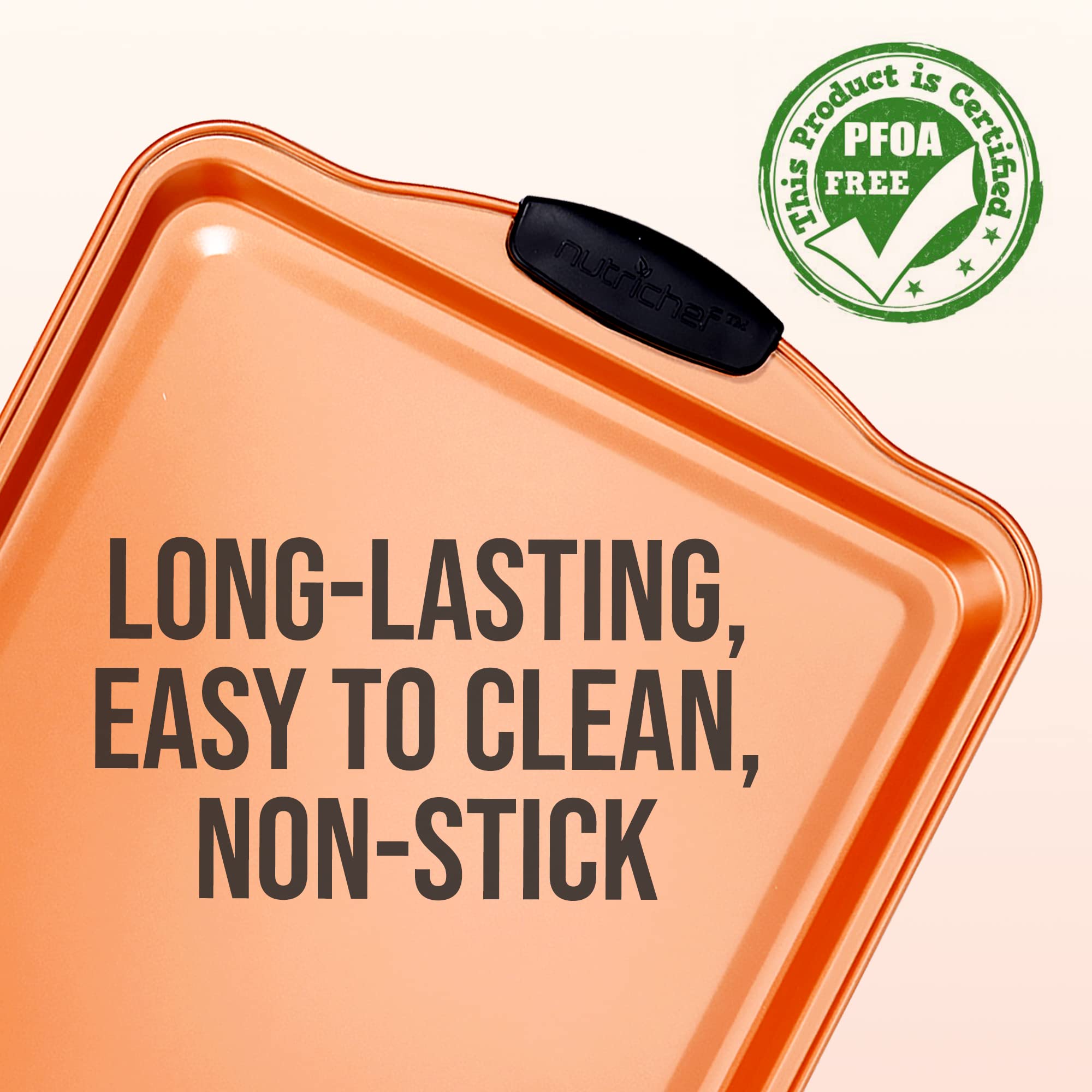 Nutrichef 15    Nonstick Cookie Sheet For Baking - Premium Grade Carbon Steel Non-Stick Baking & Roasting Pan W/ Silicone Handle