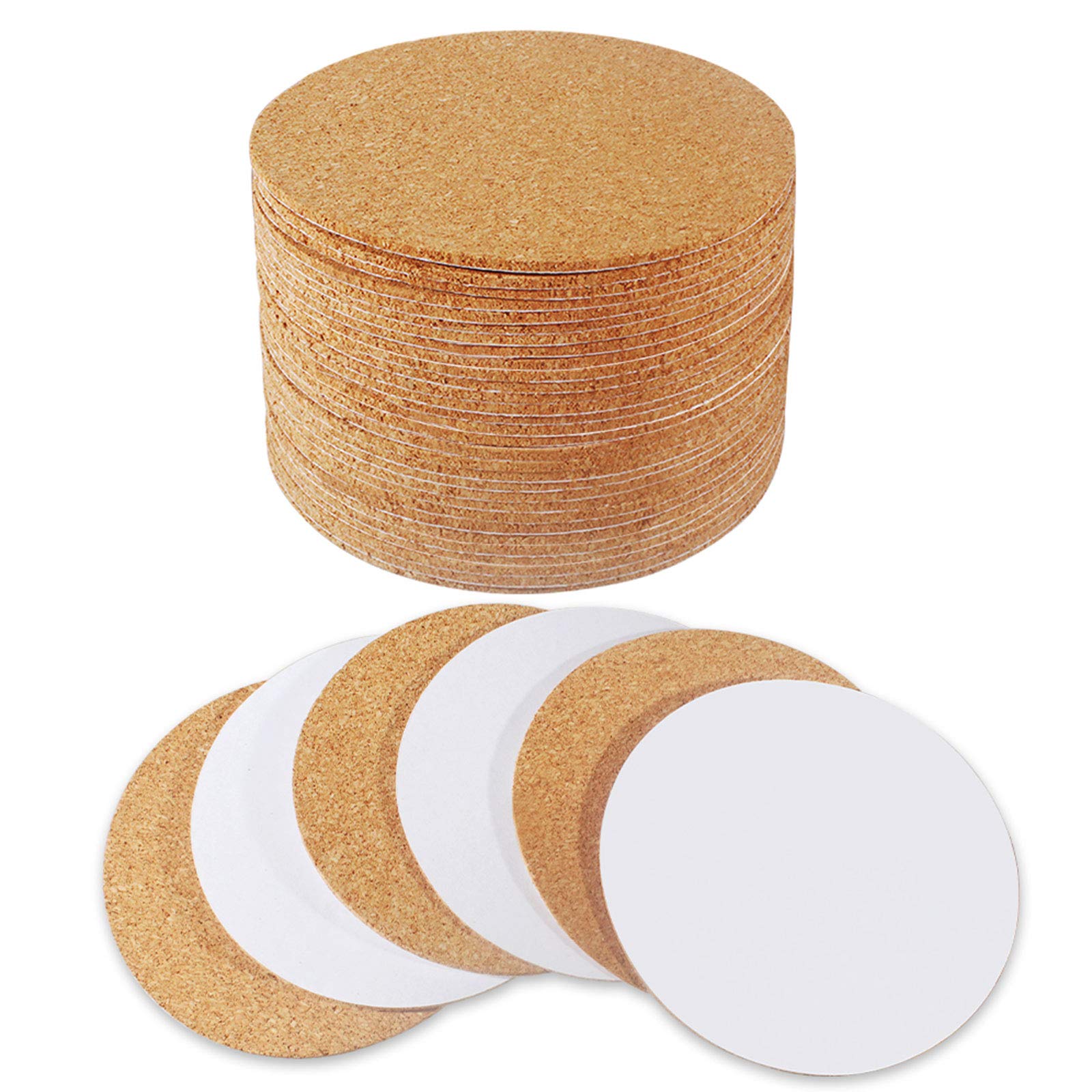 30 Pack Self-Adhesive Cork Round 4    Cork Tiles Cok Bcking Sheets Cork Coasters Round For Diy Crafts