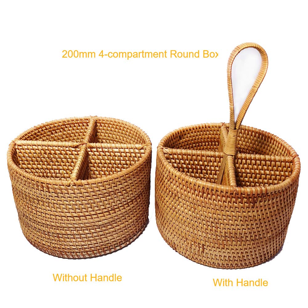 I-Lan Natural Rattan 4 Compartments Storage Holder Cosmetics Organizer Utensil And Seasoning Bottle Serving Basket For Party(200