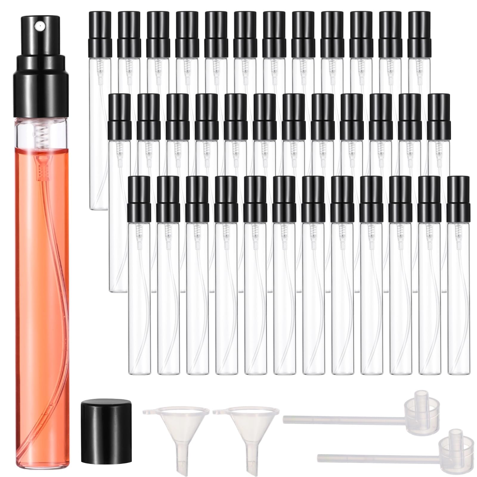 50 Pcs 10 ml Perfume Bottles - Refillable Glass Mini Spray Bottles, Portable Travel Sample Containers, Fine Mist Atomizers with 