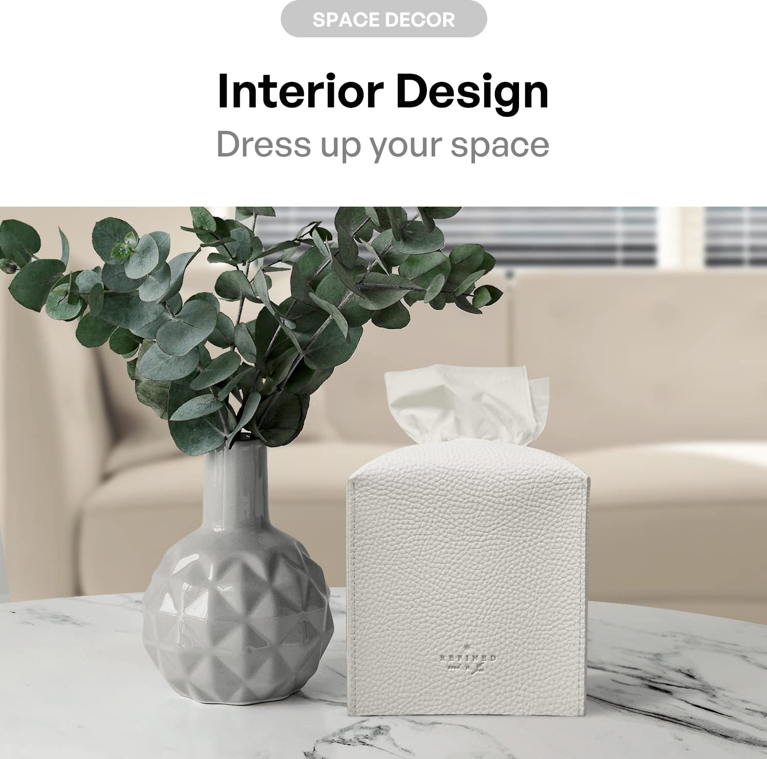 Carrotez Tissue Box Cover, Refined Modern Pu Leather Square Holder - Decorative Holder/Organizer For Bathroom Vanity Countertop,