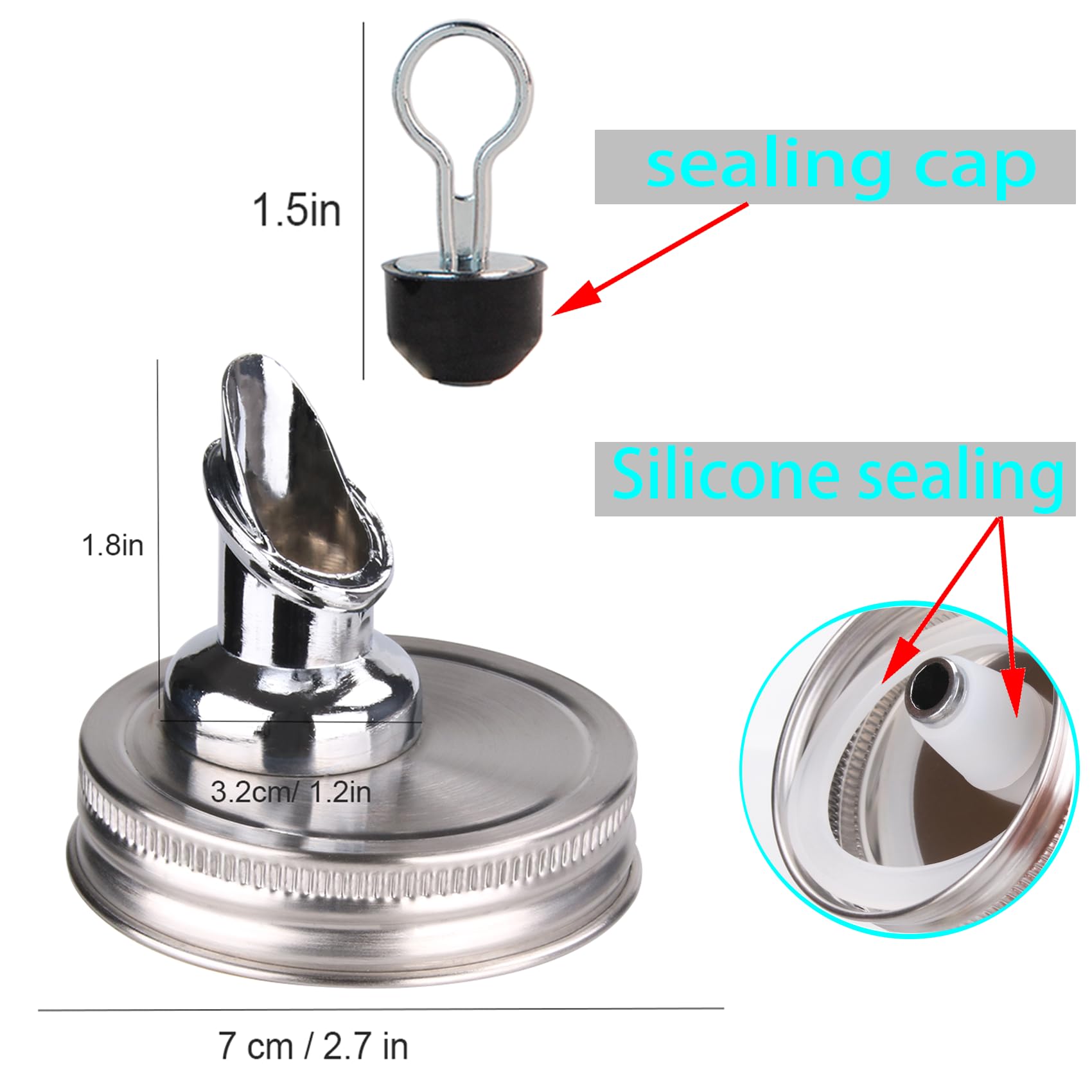 Mason Jar Spouts.Free Flow Mason Jar Spout,Mason Jar For Spout Regular Mouth Size 70Mmstainless Steel Lid, Mason Jar Pourer 2 Pa