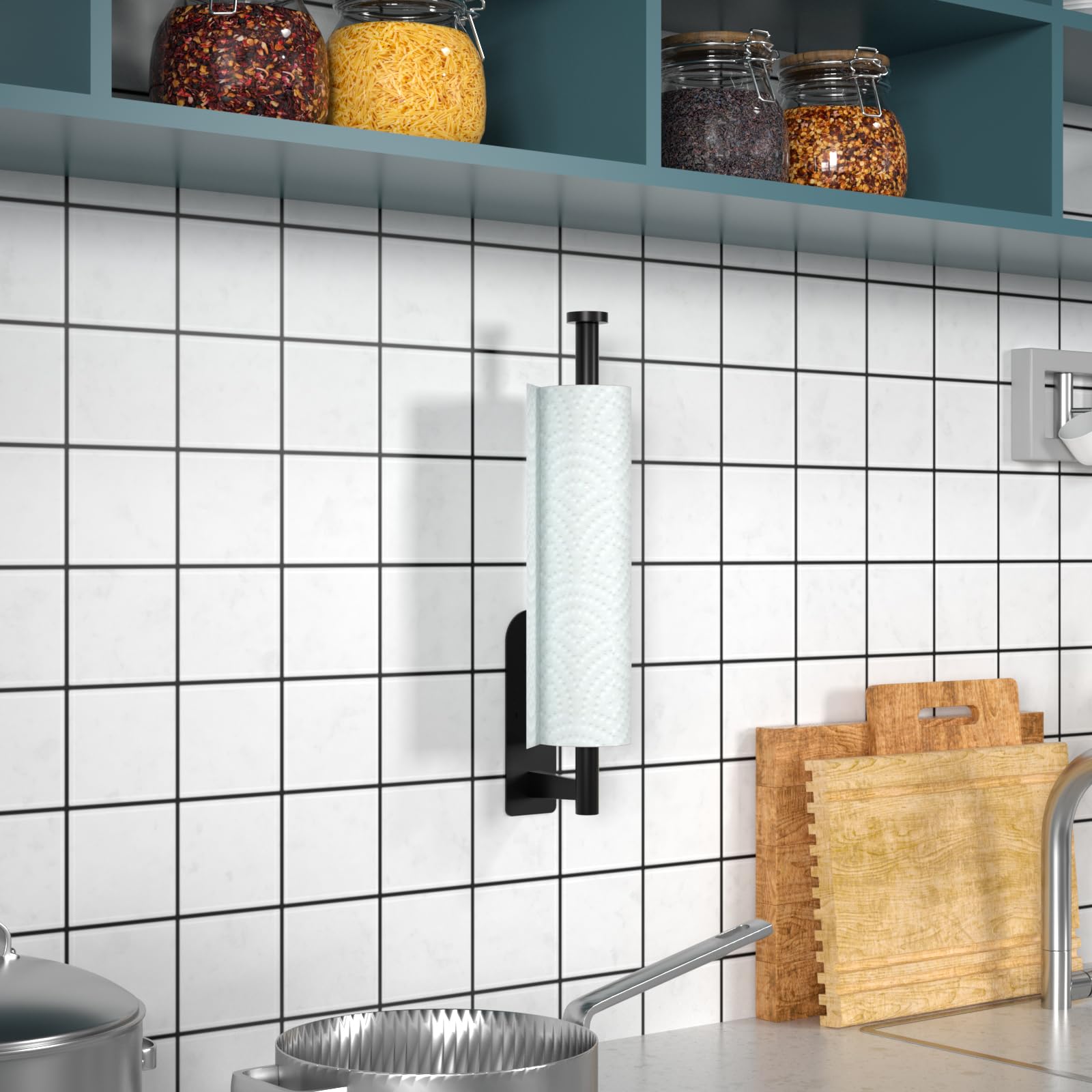 Paper Towel Holder, Self Adhesive Or Screw Mounting, Black Paper Towel Holder Wall Mount, Sus304 Stainless Steel Paper Towel Hol