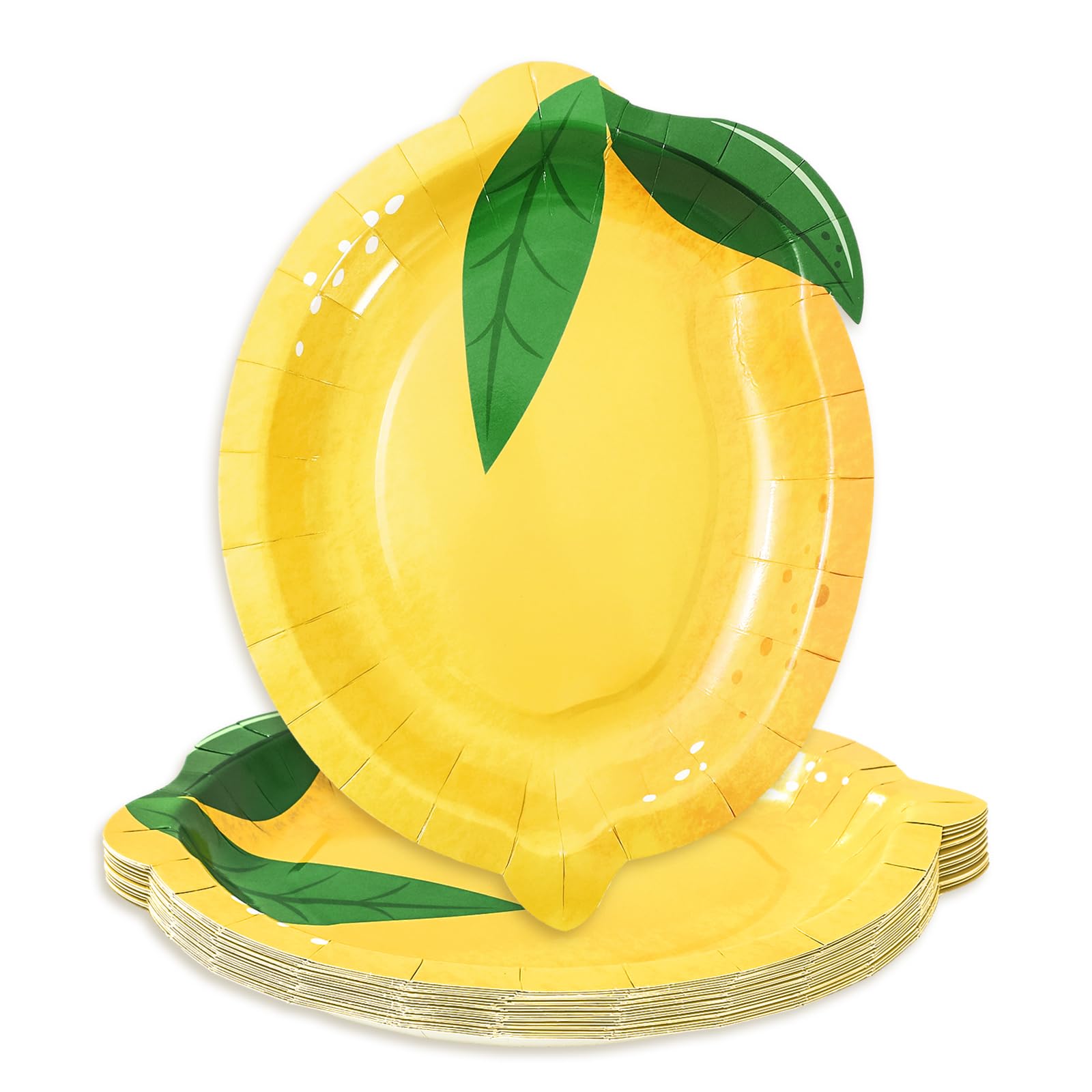 Whaline 20 Pcs Lemon Shaped Paper Plates Disposable Plates Decorative Summer Yellow Tableware Dessert Plate for Wedding Baby Sho