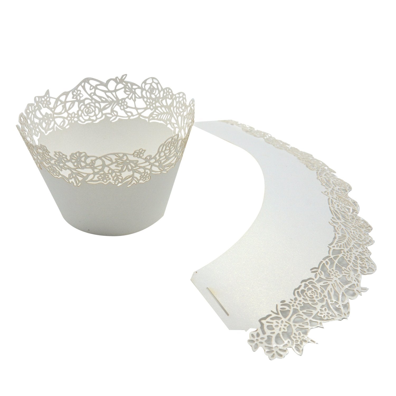 Cupcake Wrappers Pack Of 50 White Filigree Artistic Bake Cake Paper Cups Little Vine Lace Laser Cut Liner Baking Cup Muffin Case